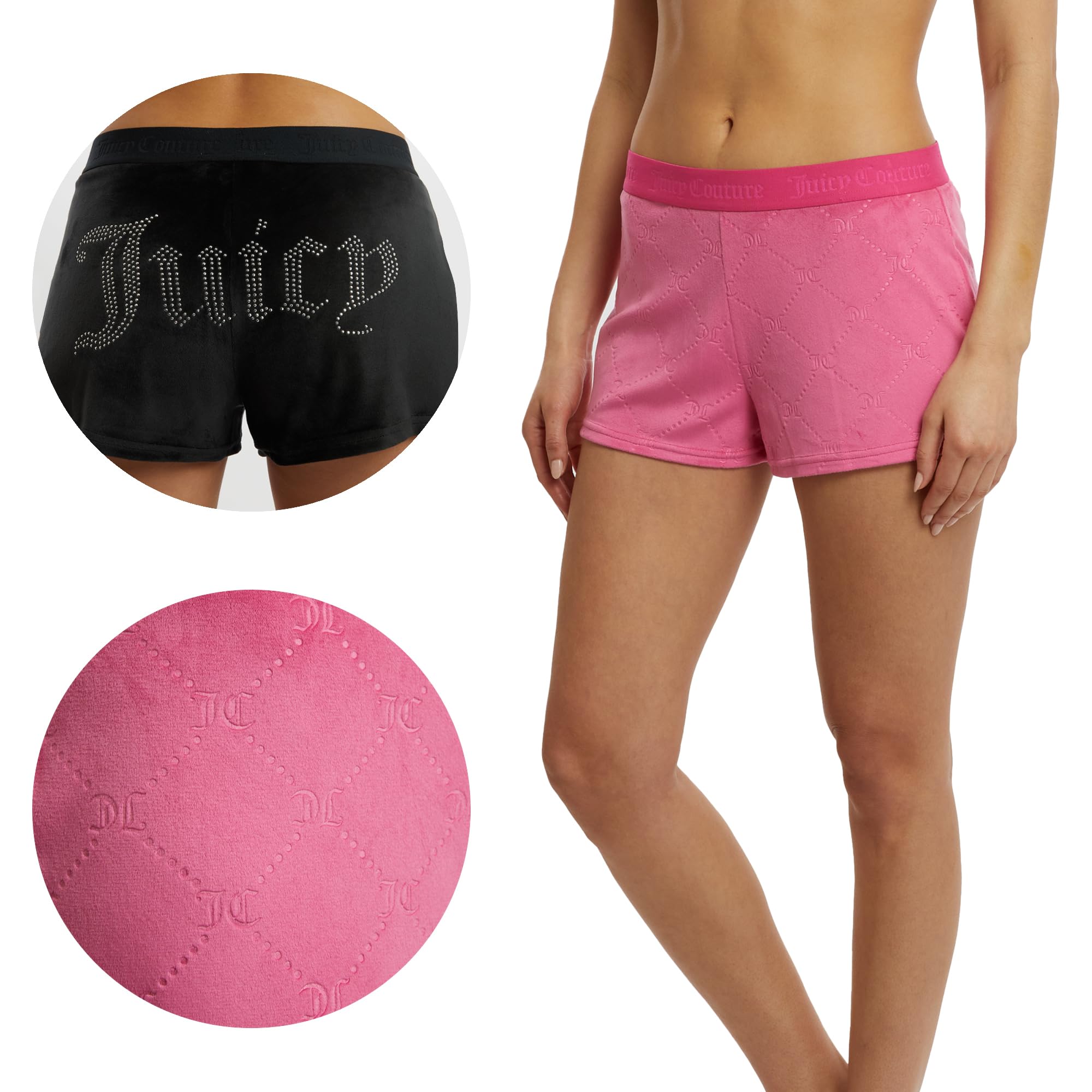Juicy Couture Velvet Fleece Shorts 2 Piece Designer Pajama Set for Women, 2-Pack Sleep and Lounge Shorts