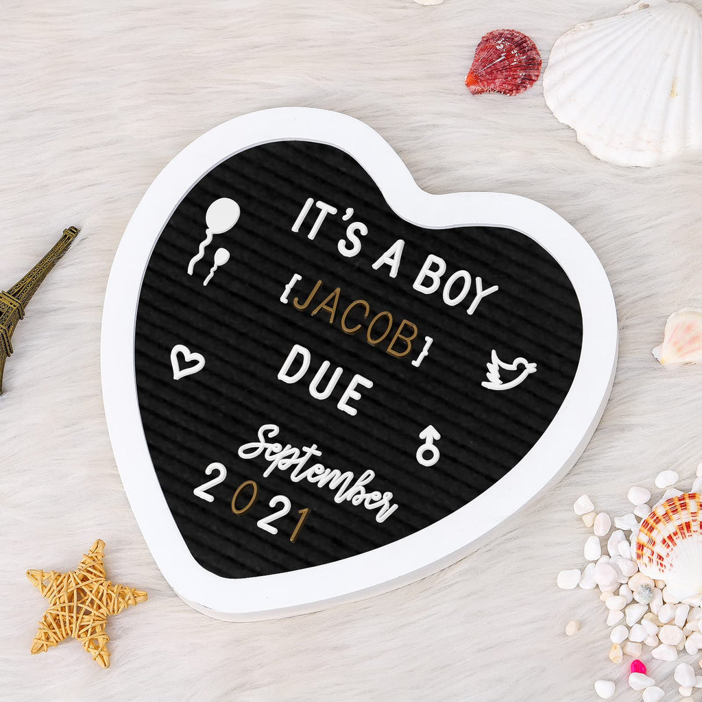 Heart-Shaped Felt Letter Board Message Sign, 10x10 inches Message Board with 465 Changeable Letters, Numbers and Cursive Words