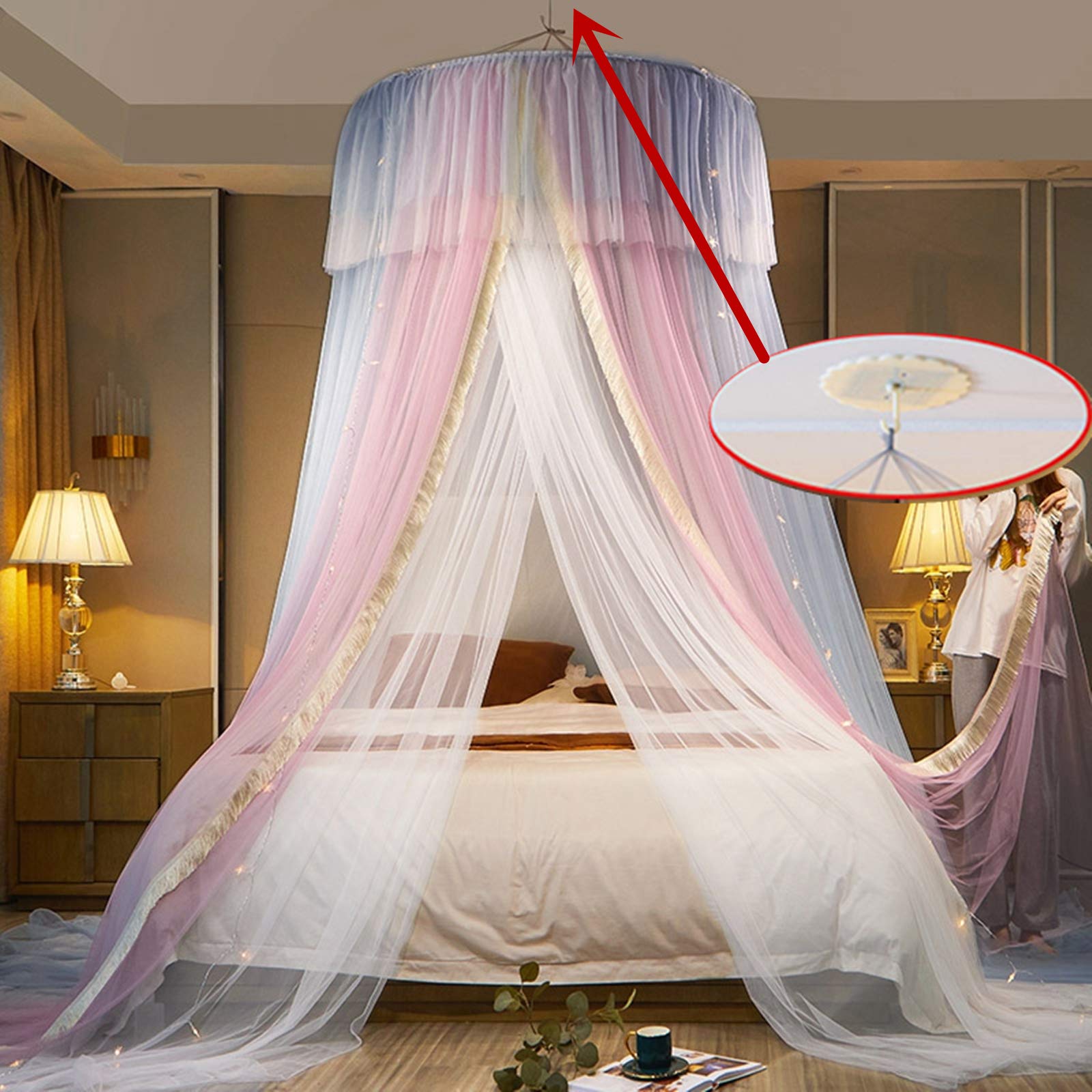 Princess Bed Canopy Bed Canopy Curtain- Double Layer Sheer Mesh Dome Bed Curtain