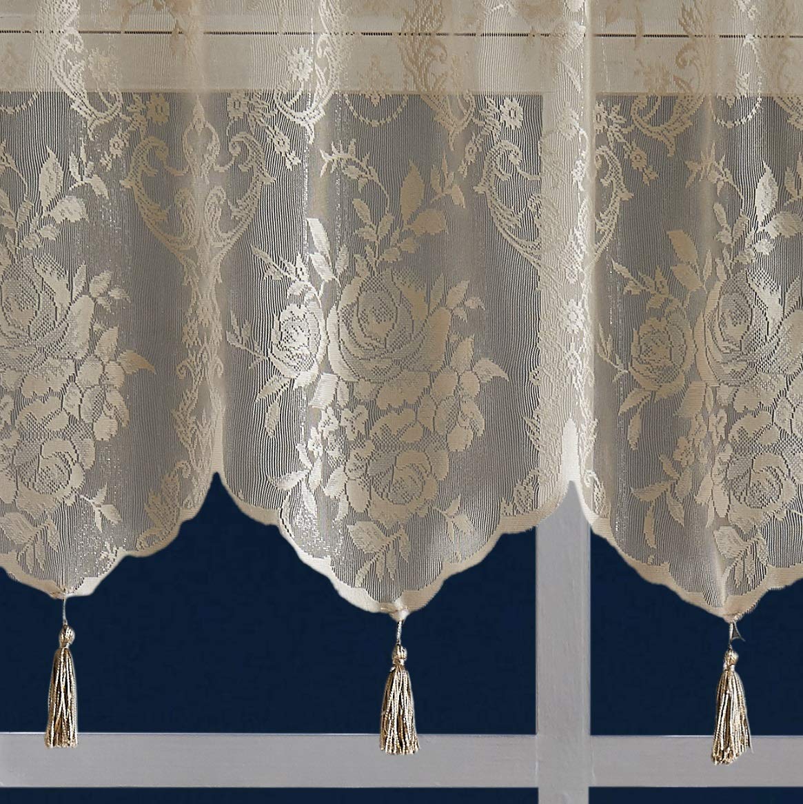 Luxury Lace Small Shower Curtain - Lace Shower Curtain with Attached Valance & Tassels