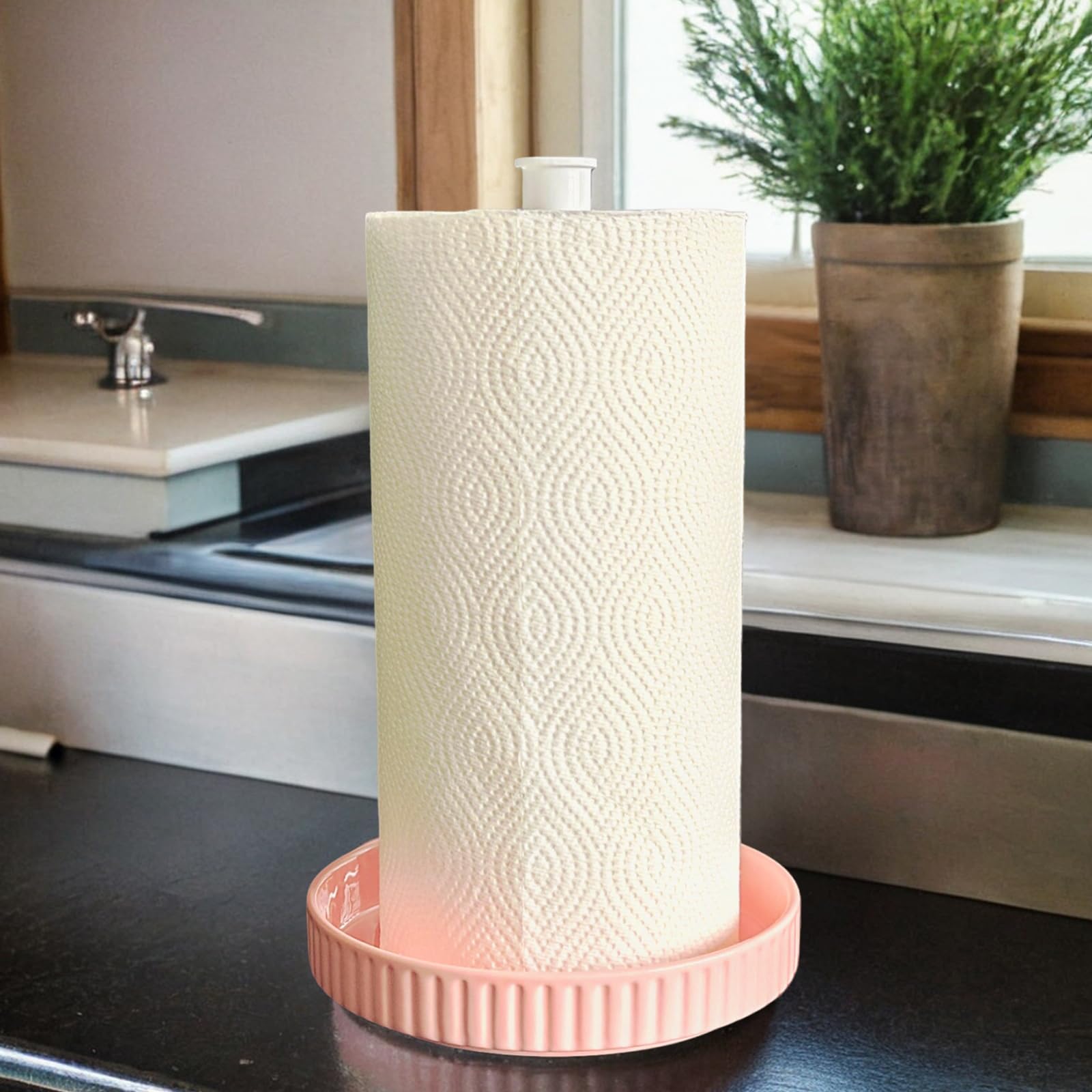 Stable Elegant and Durable Kitchen Roll Stand Paper Towel Holder Countertop, Ceramic Base