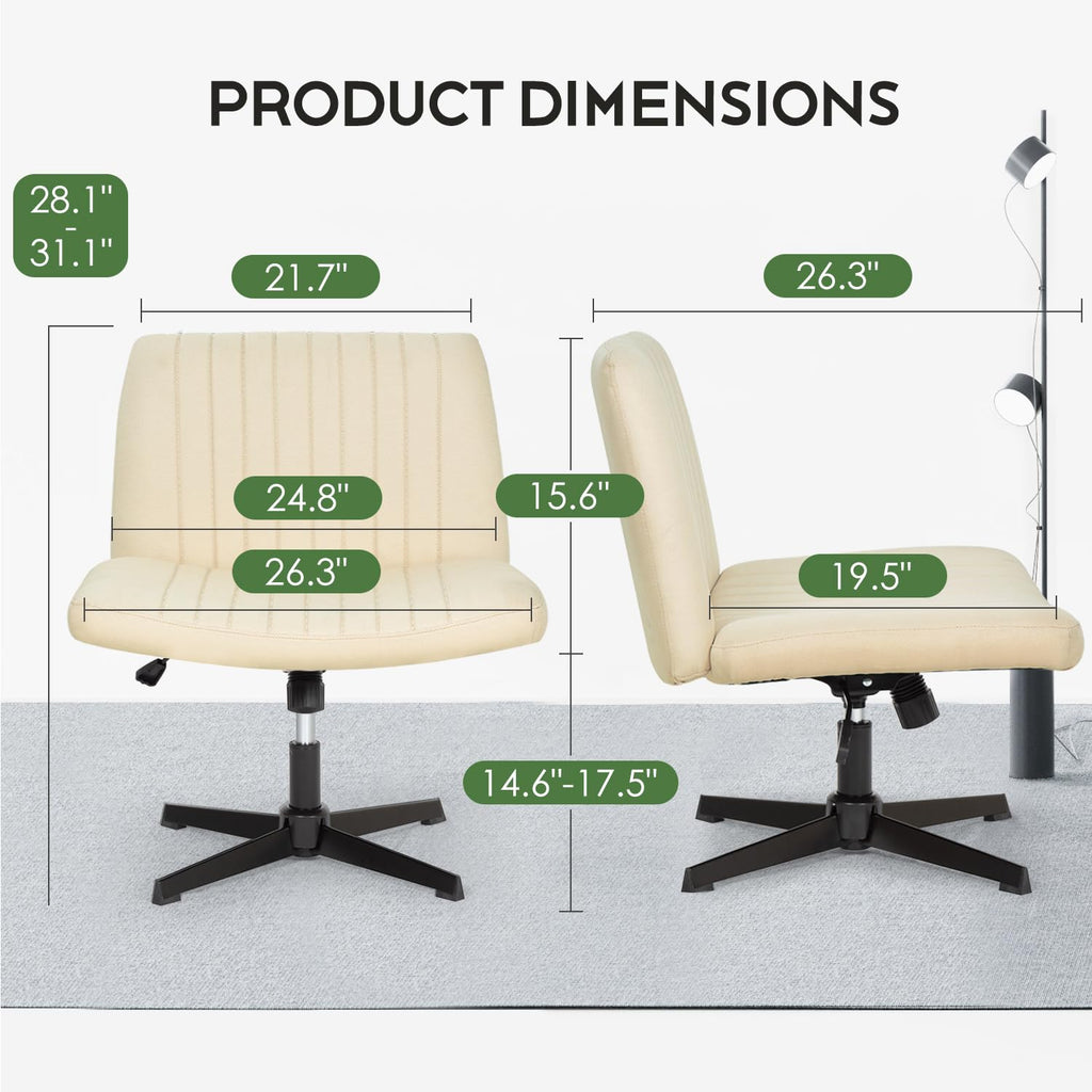 Criss Cross Chair, Armless Cross Legged Wide Comfty Desk Chair with No Wheels Modern Height Adjustable, Swivel Fabric Vanity Chair