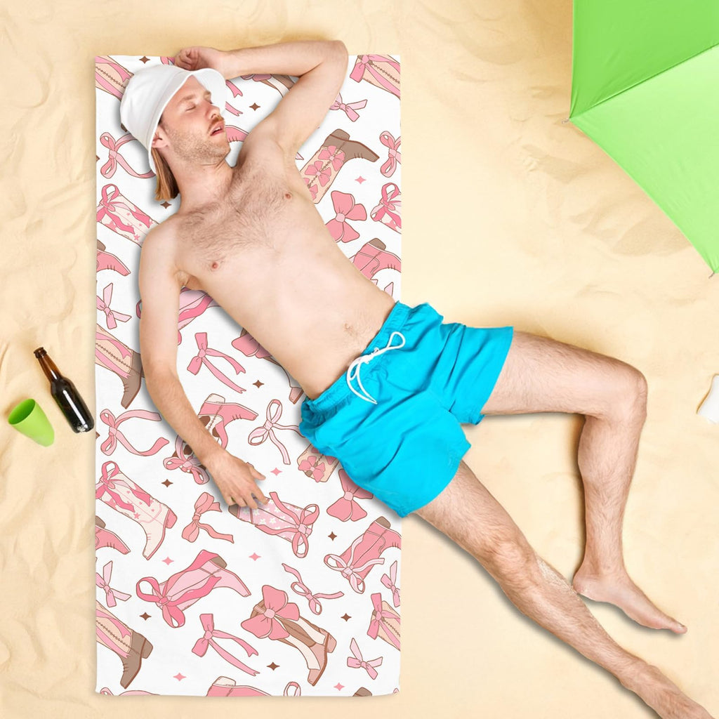 Coquette Girly Pink Bow Beach Towel - Microfiber Absorb Water Travel Towels 60x30 Inches for Bathroom Kitchen