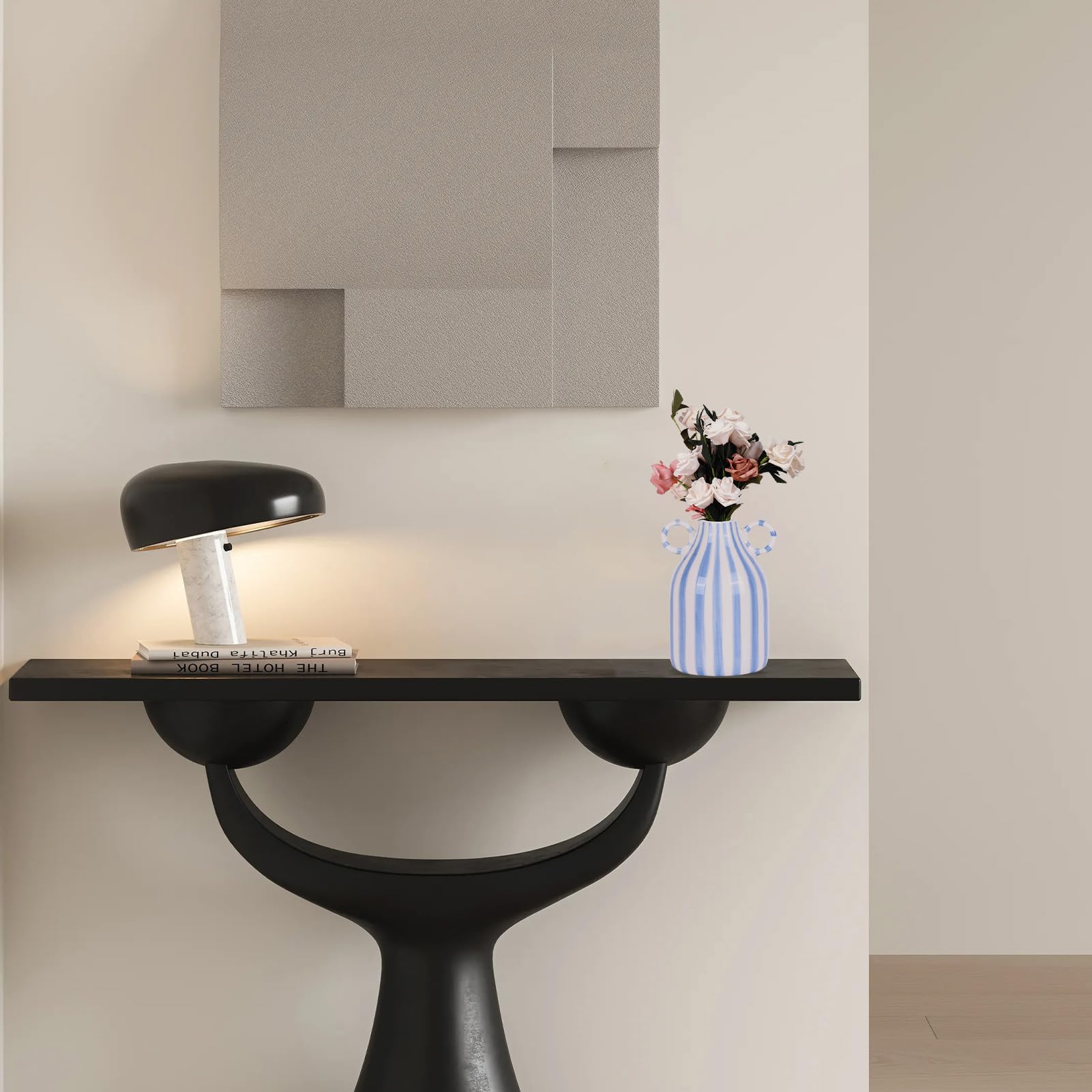 Ceramic Striped Vase with Handle, Modern Minimalist Bohemian, Nordic Decor Vase