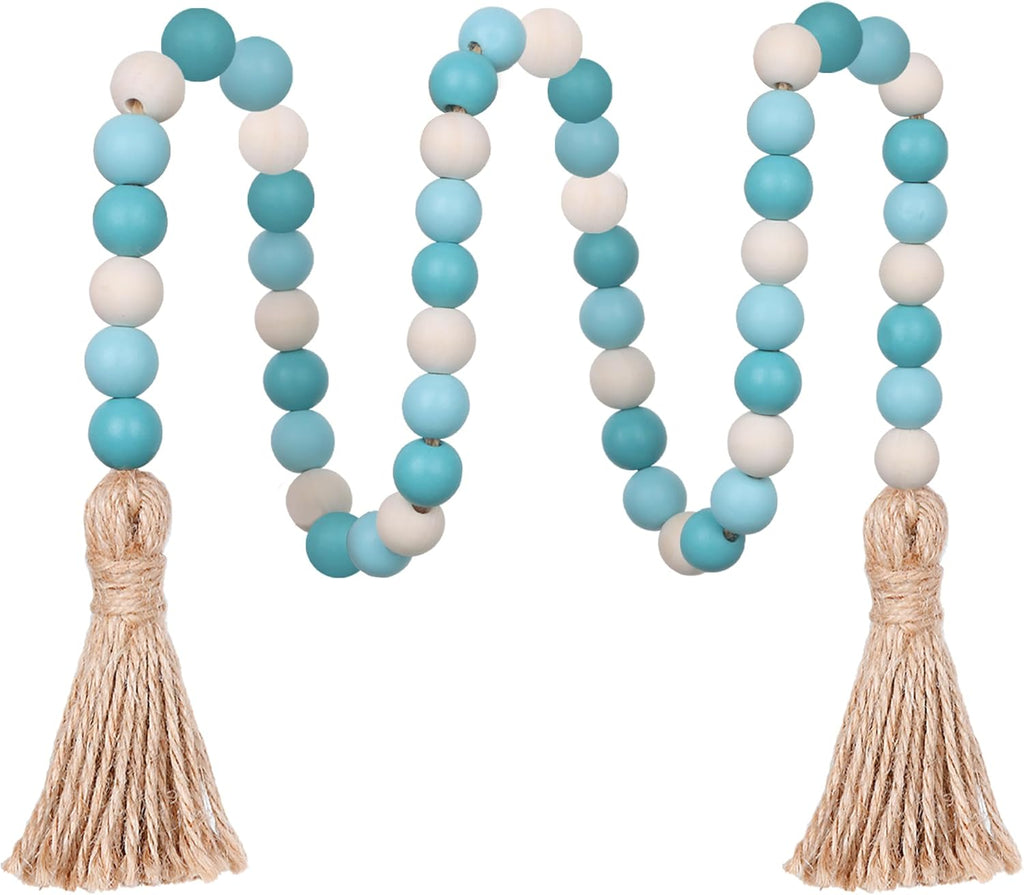 Wood Bead Garland,39in Farmhouse Beads with Tassels Boho Beads for Tiered Tray Decorative Beads Home Decor