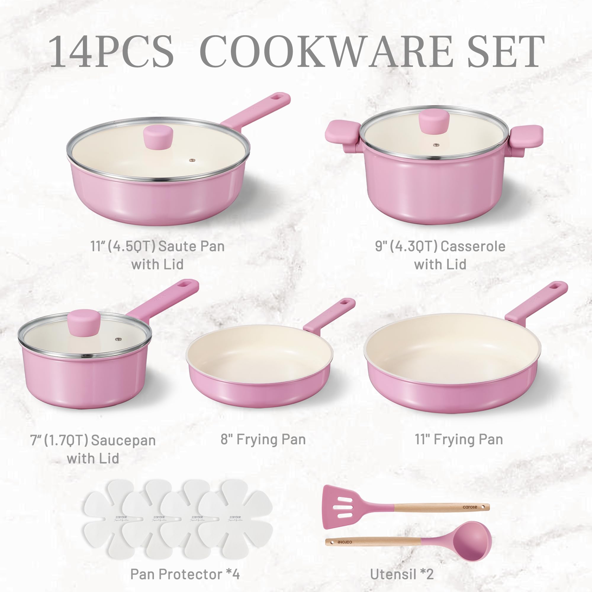 Ceramic Pots and Pans, Nonstick Cookware Set Kitchen Cooking Sets, 14pcs Induction Pot and Pan Non Stick