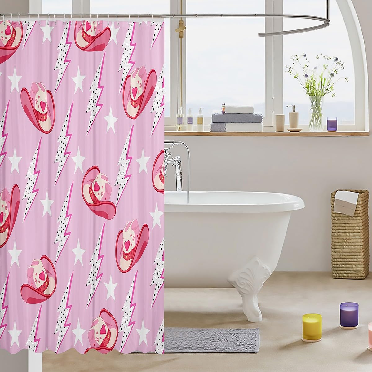 Cute Bathroom Curtains -  Waterproof Curtains, 12 Hooks Suits