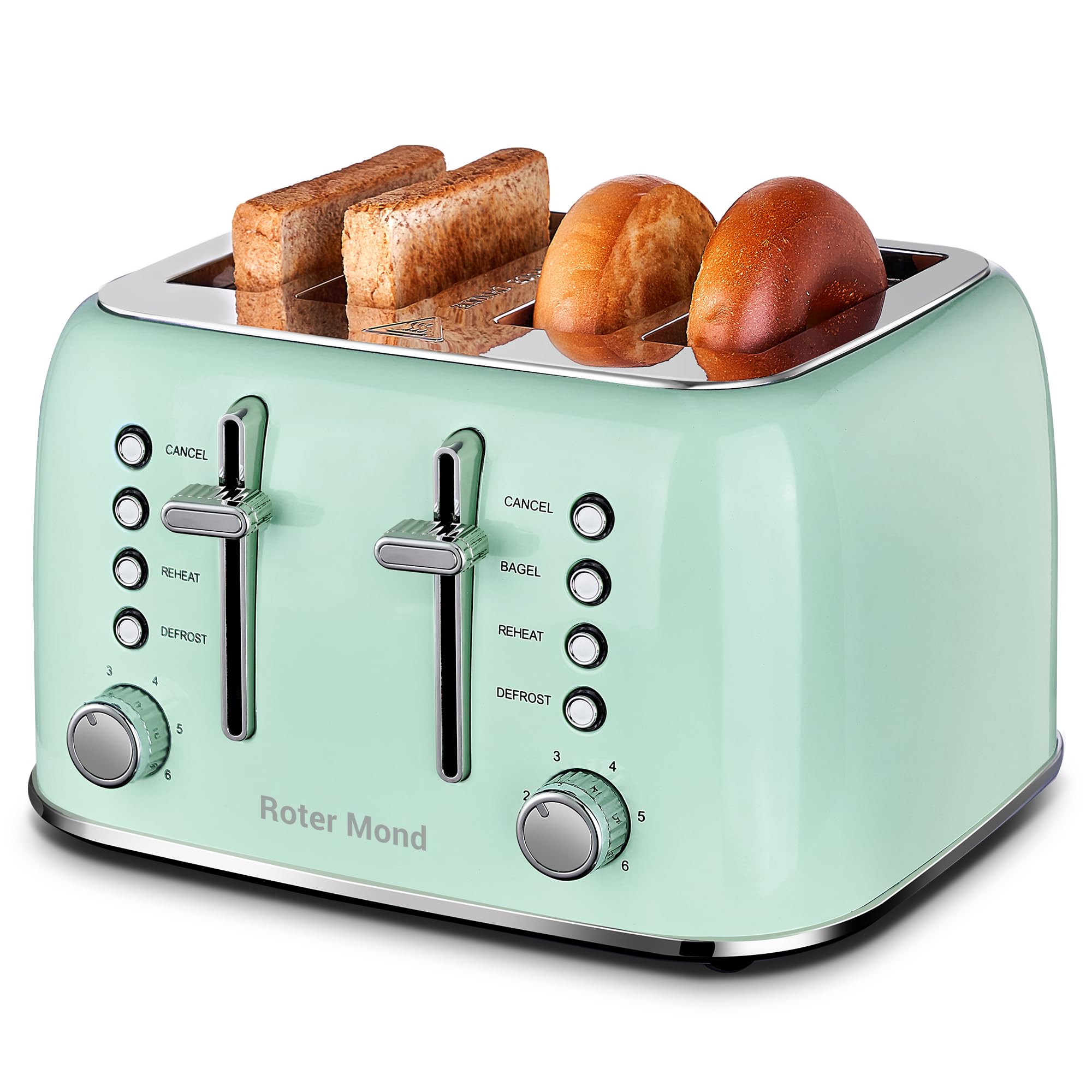 Toaster 4 Slice Retro Stainless Steel with Extra Wide Slots, Reheat Function, Dual Independent Control Panel, Removable Crumb Tray, 6 Browning Levels