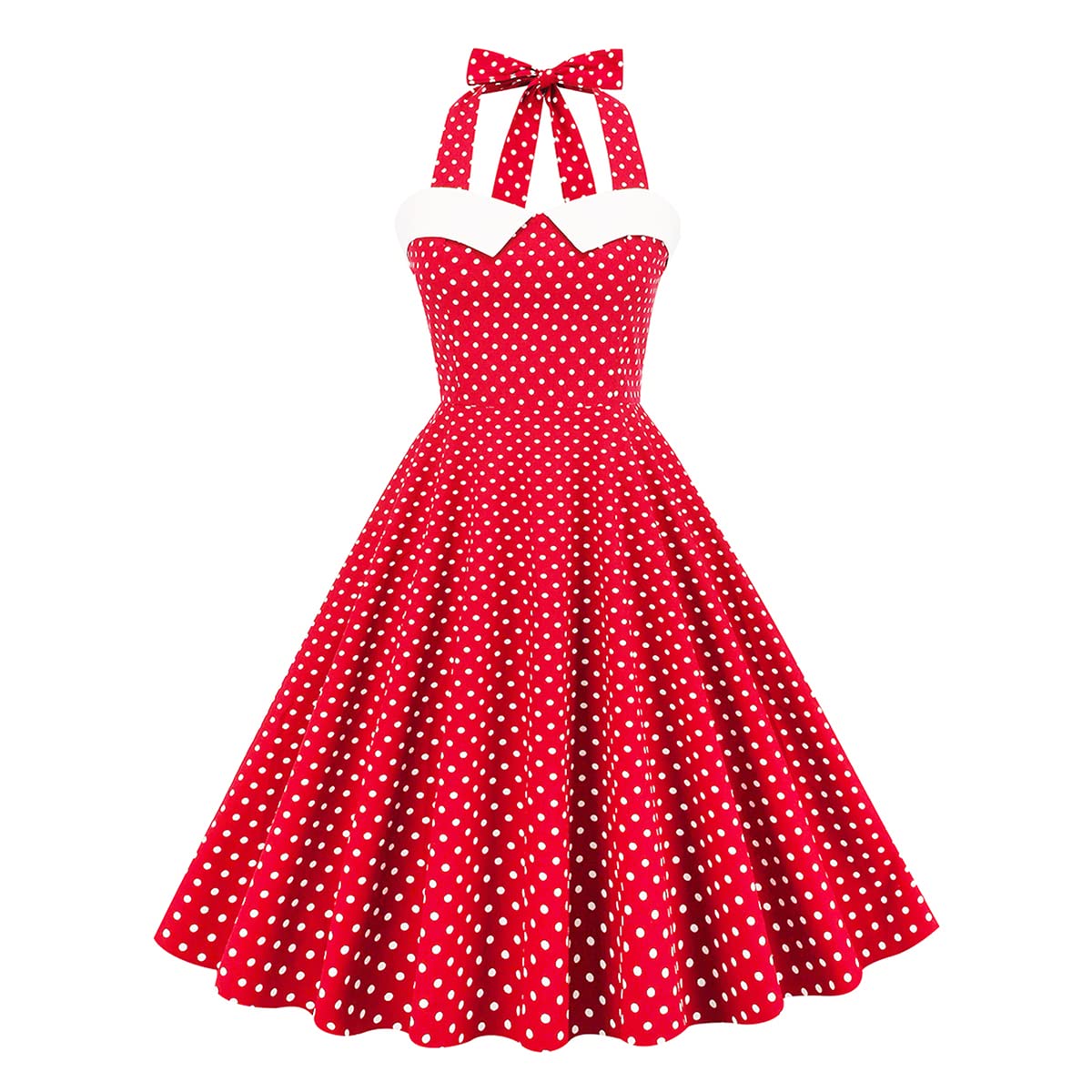 Vintage Women 1950s Rockabilly Swing Dress Pinup 50s Retro Hepburn Style Halterneck A-Line Dresses