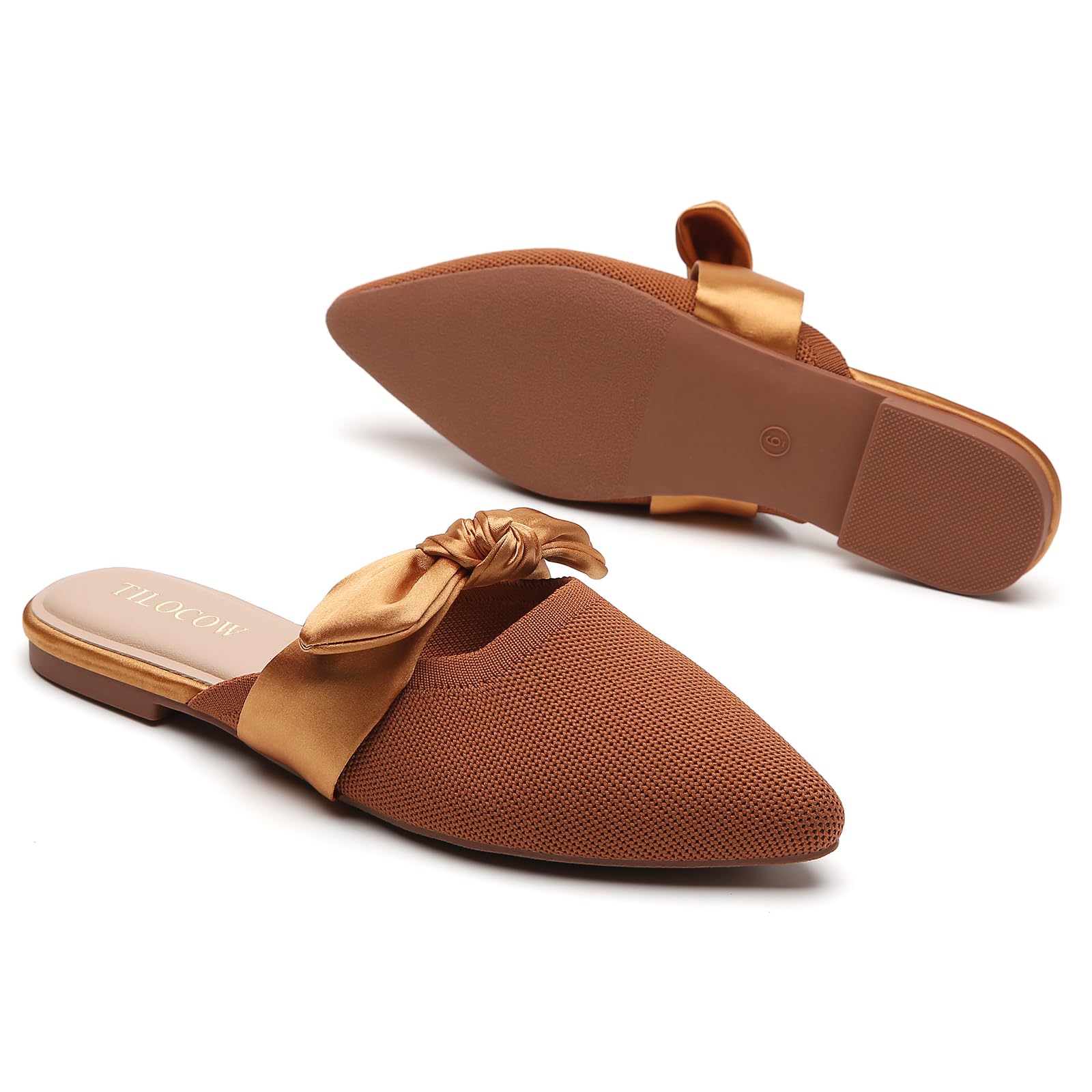 Knotbow Mules for Woman Pointed Toe Flats Bow Mules Slip On Slides Flats Shoes Women Dressy Comfortable