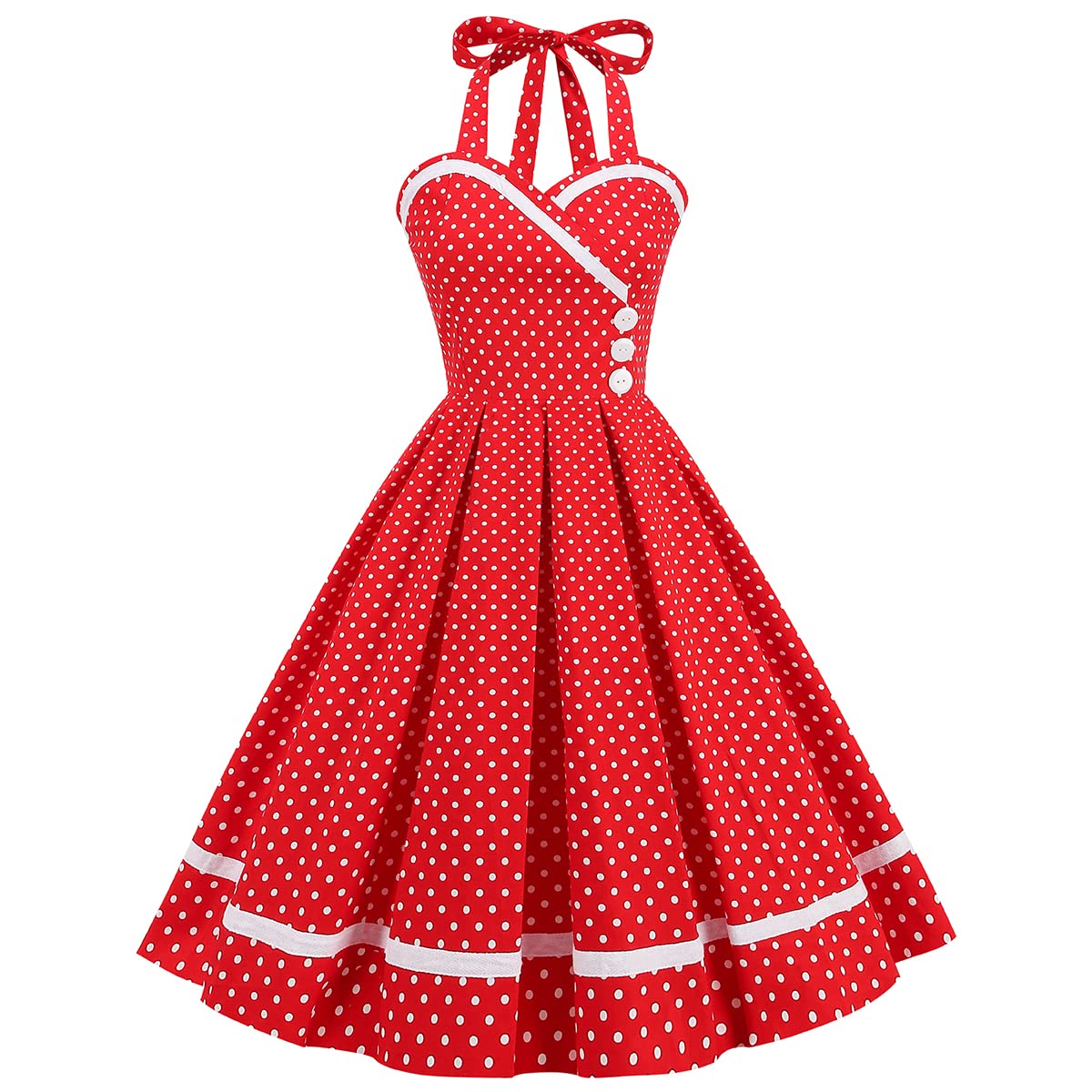 Vintage Women 1950s Rockabilly Swing Dress Pinup 50s Retro Hepburn Style Halterneck A-Line Dresses