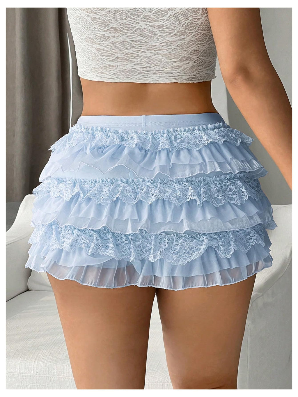 Women's Bow Mini Shorts Low Rise Lace Layered Ruffle Shorts Cute Lolita Bloomers