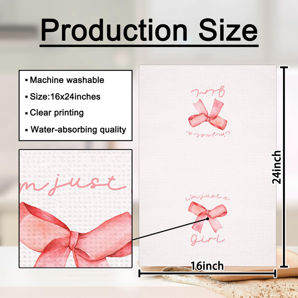 Girly Pink Bow Coquette Preppy Towel, 16x24 Inch