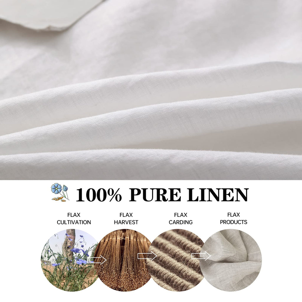 The 100% Linen Duvet Cover Set, 3 Pieces Belgian Flax Breathable Bedding,(1 Comforter Cover+2 Pillowshams) with Tie Closure Style