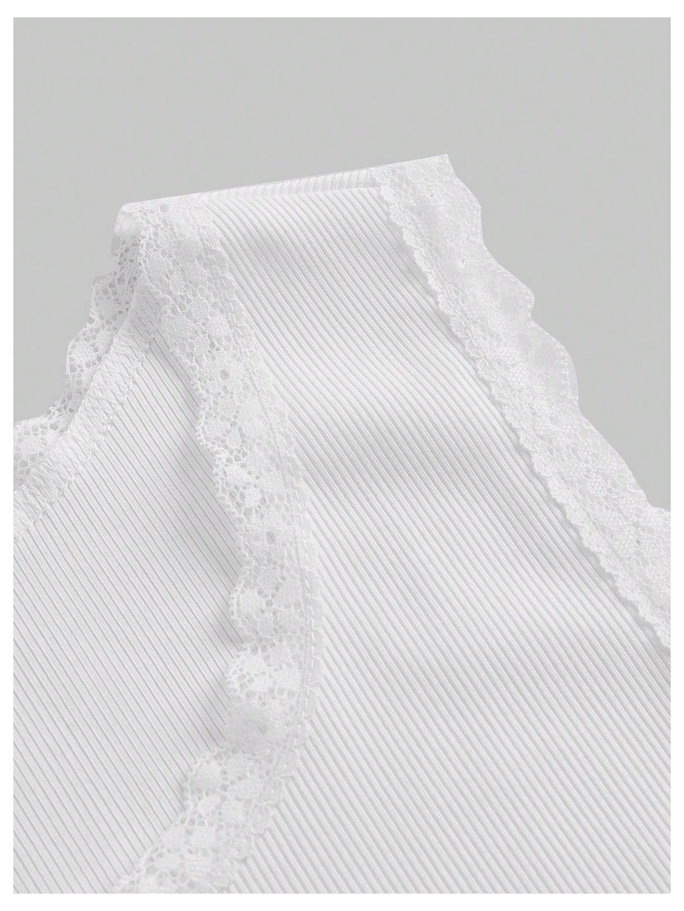 Women's Crewneck Letter Cherry Print Lace Tank Top Rib Knit Vest Top