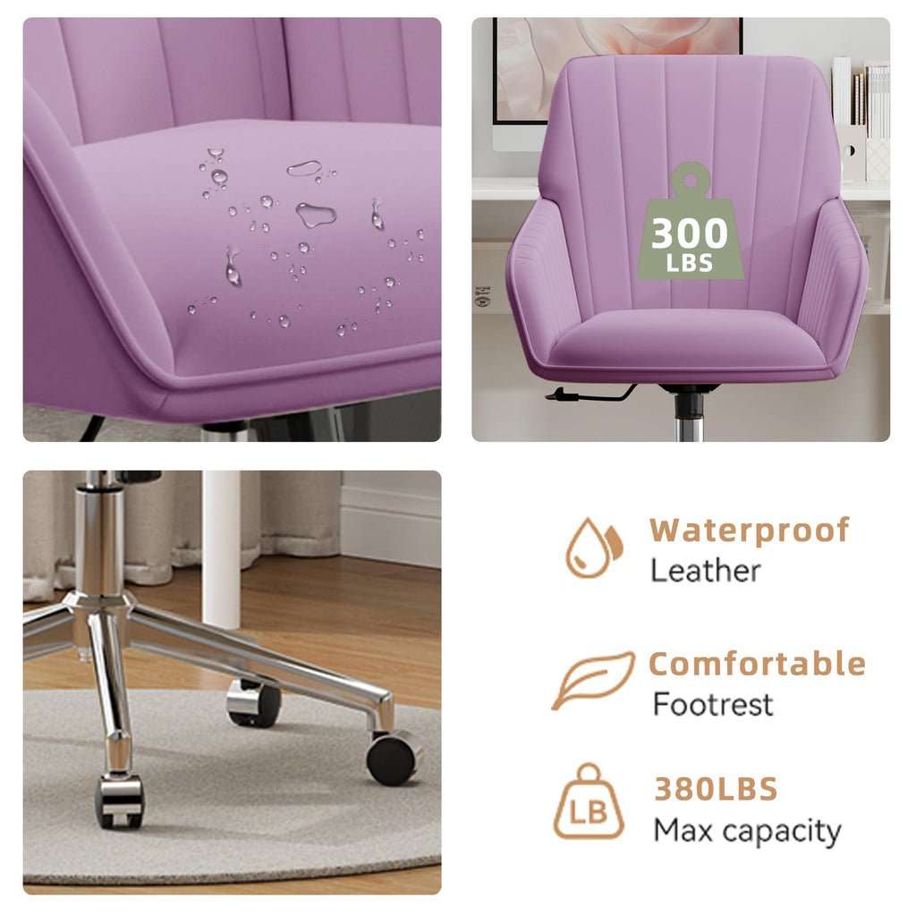 Velvet Modern Cute Chair with Back, Height Adjustable Upholstered Vanity Chair with Swivel Wheels