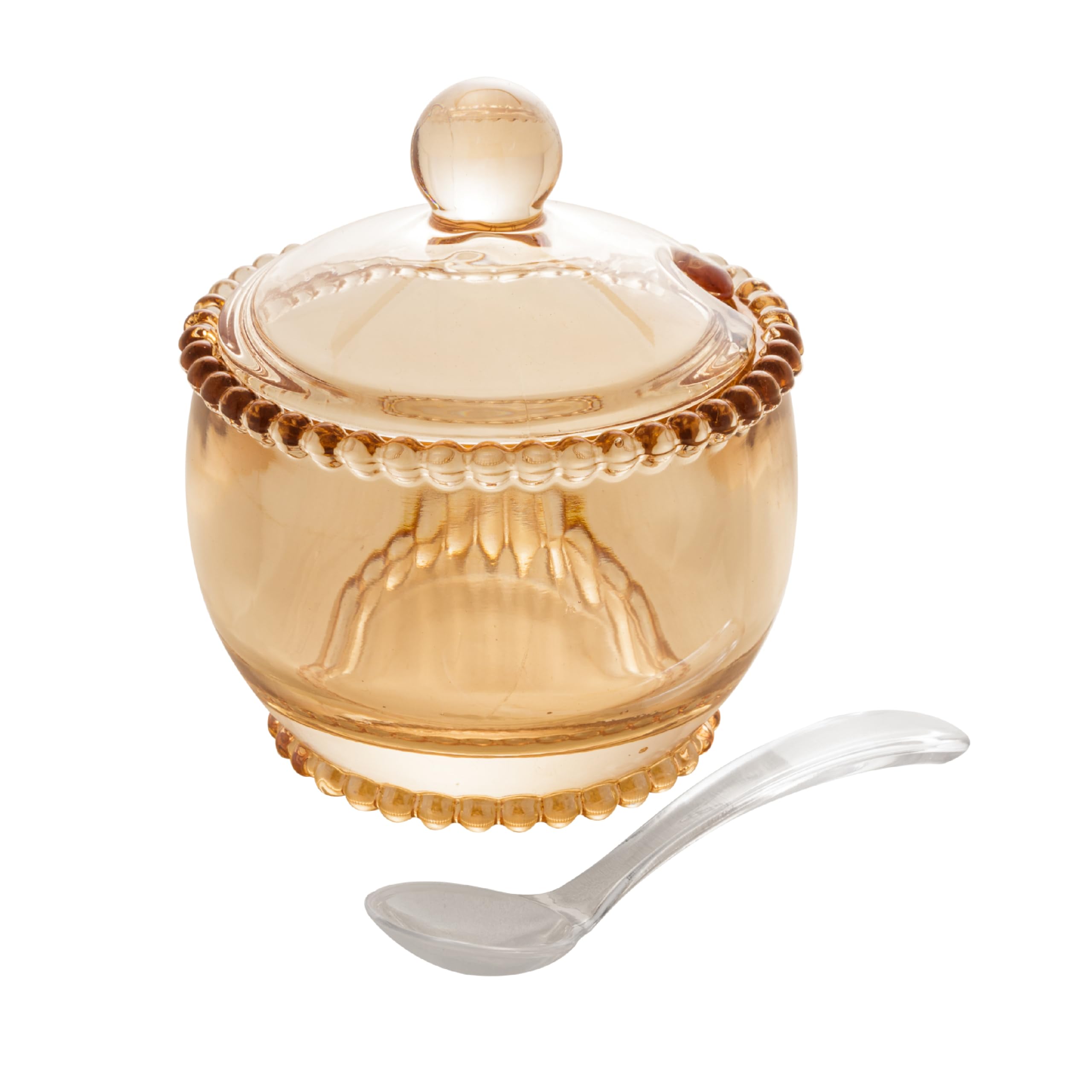 Pearl Crystal Beaded Sugar Bowl with Lid and Spoon
