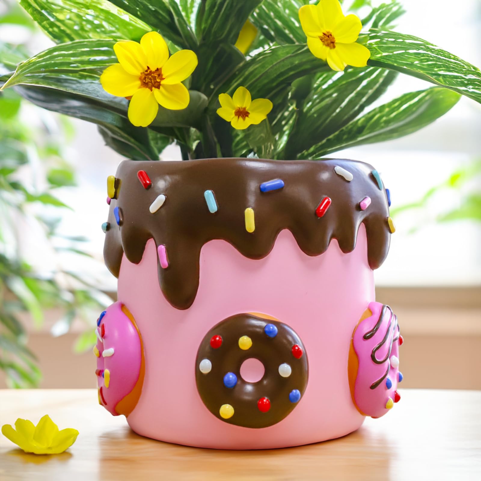 Cute Donut Planters, Unique Plant Pots with Drainage, Rainbow Colorful Small Flower Pots for Indoor Plants, Funny Succulent Planter Pot for Plant Lovers
