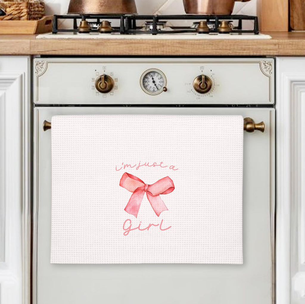 Girly Pink Bow Coquette Preppy Towel, 16x24 Inch
