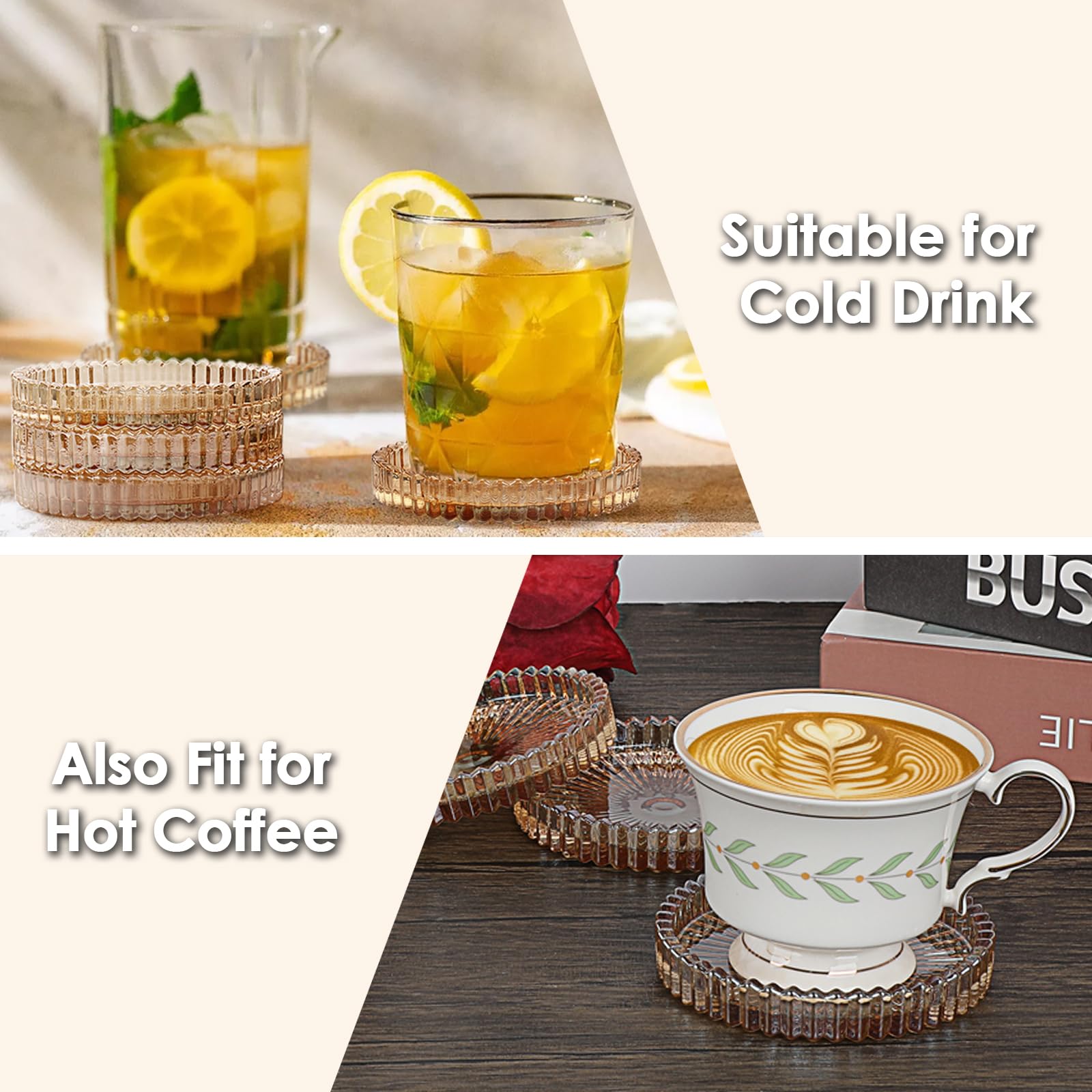 Modern Clear Coaster Set of 8- Glass Coasters for Drinks Crystal Coasters Round Cup Coasters