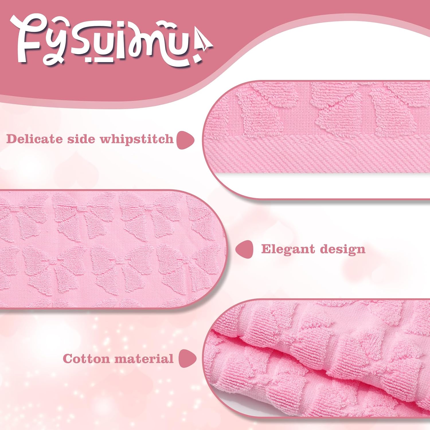Coquette Pink Bow Hand Towels Cute Bowkot Cotton Bathroom Towels Plush Bath Towels for Drying Cleaning Cooking, 29.5 x 13.7 Inch