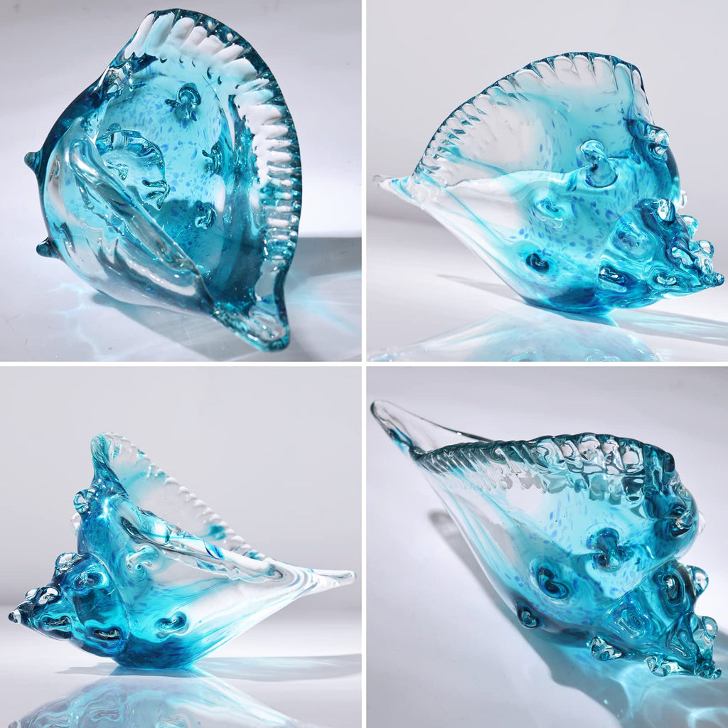 Hand Blown Glass Conch - Coastal Home Decor Conch Corners, Glass Art Conch Sculptures, Office Decor Blown Glass Art, Living Room Table Centerpieces, Bathroom Shelf Tops And Cabinet Decor