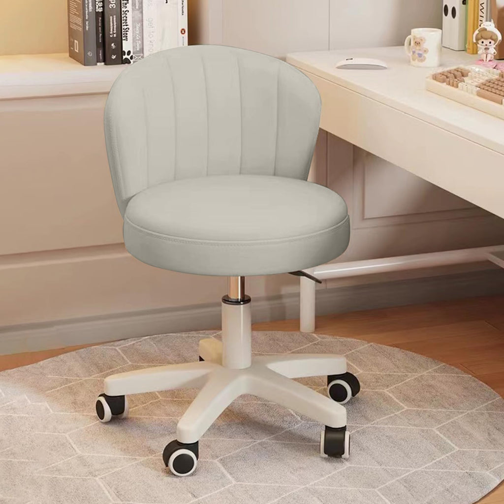 Small Desk Chair Round Rolling Chair with Back PU Leather Height Adjustable Swivel Vanity Work Computer Stool Chair