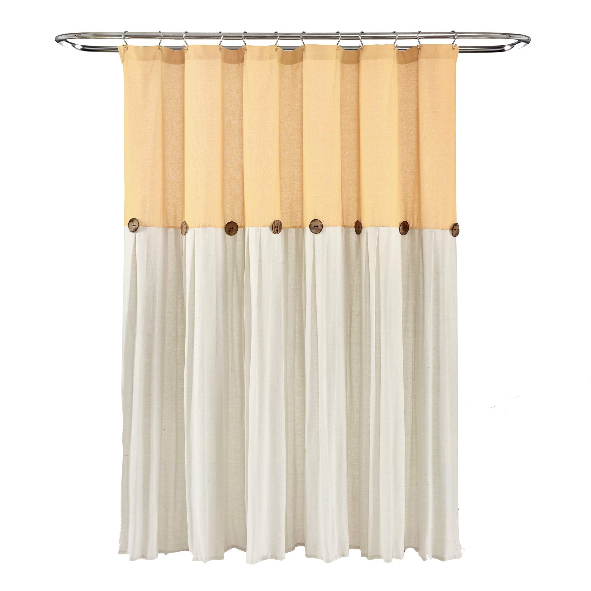Lush Decor Linen Button Shower Curtain, 72" W x 72" L, Fabric Shower Curtains