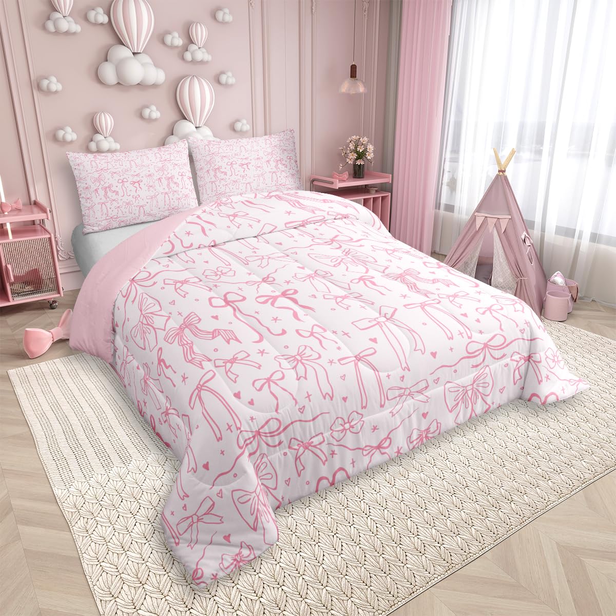 Dreamy Sweet Princess Style Quilt Set Reversible Duvet Insert, 2 Pillowcases