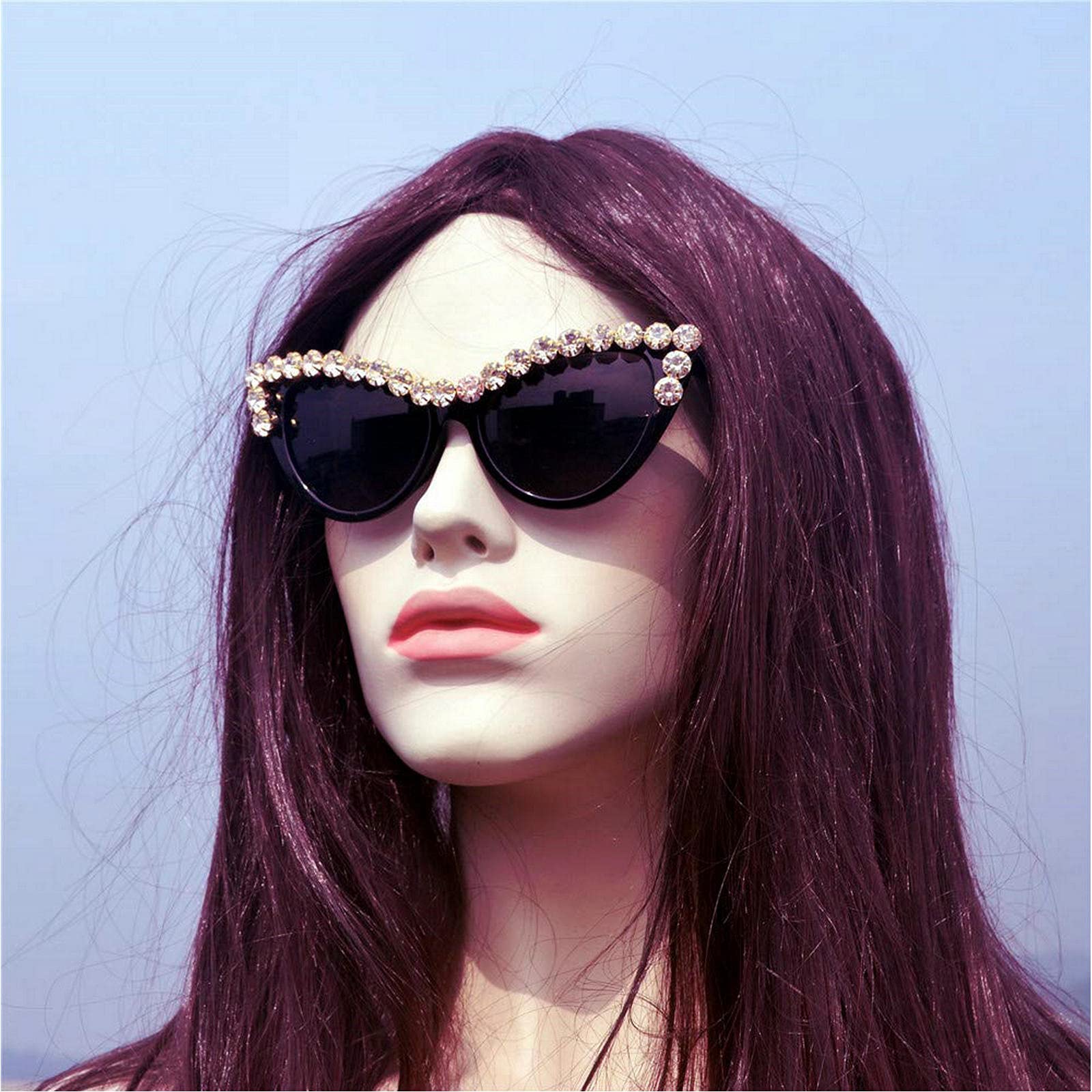 Coquette Bling Sunglasses Crystal Rhinestone Shades Retro Half Rim Women Cat Eyewear