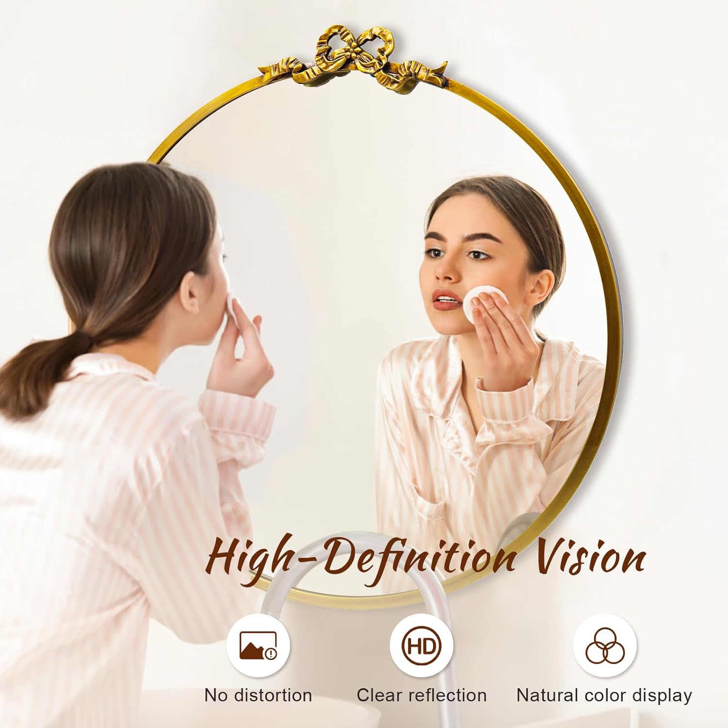 Vintage Round Mirror Gold Bathroom Vanity Mirrors 20inch Antique Metal Ornate Circle Wall Mirror, Baroque Home Decor for Dressing Table,Bedroom,Living Room,Hallway