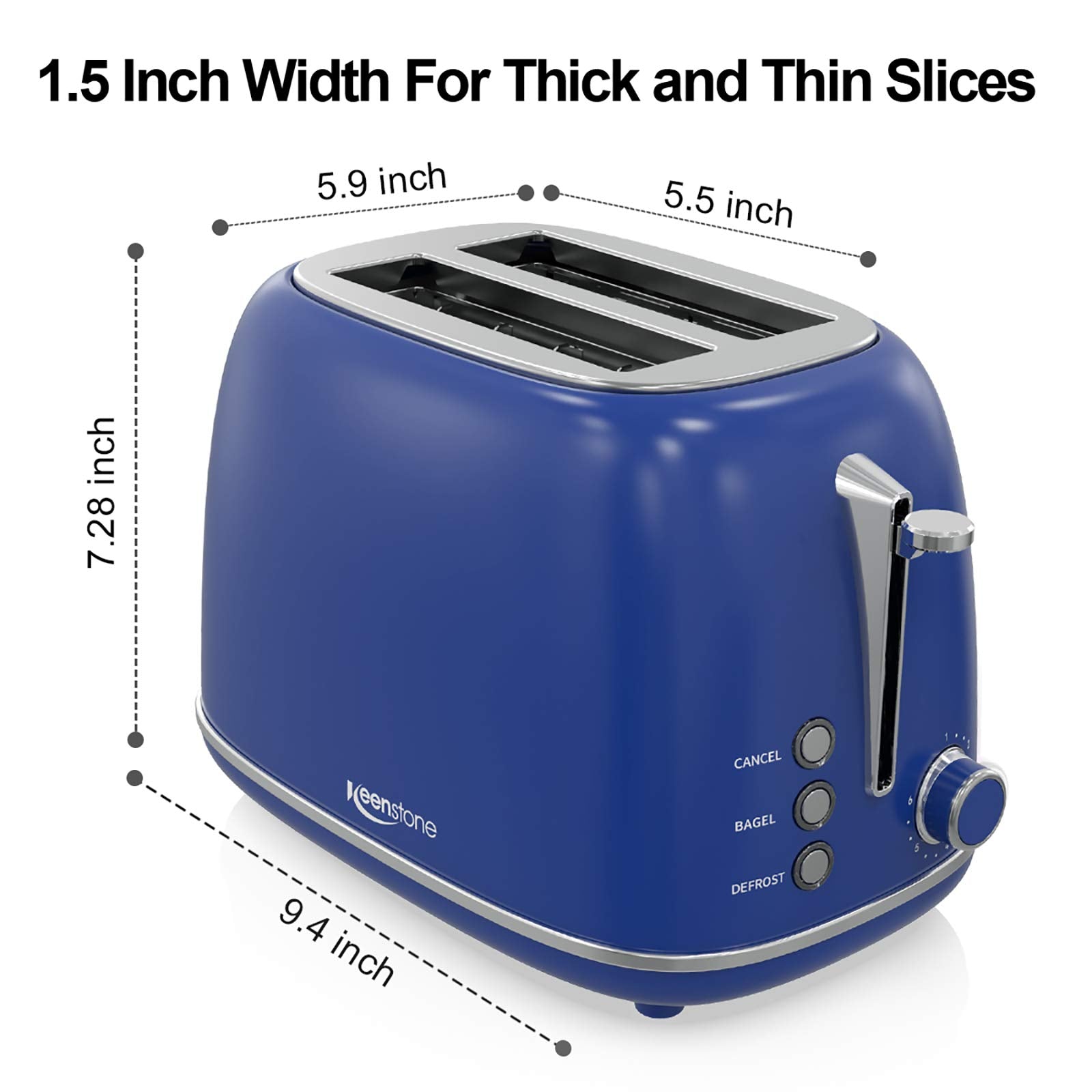 Toaster 2 Slice Stainless Steel with 6 Bread Shade Settings, Retro Toaster with Extra Wide Slot