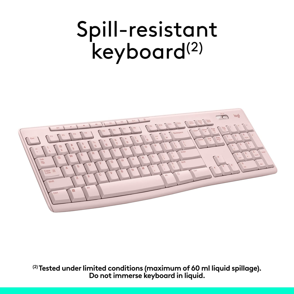 Rose Wireless Keyboard and Mouse Combo â€?2.4 GHz, Compact Mouse, 8 Multimedia Shortcuts, Long-Lasting 2-Year Battery, Compatible with Windows PC & Laptop