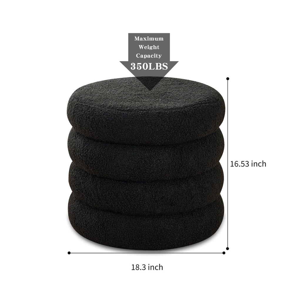 Round Storage Ottoman, Modern Sherpa Footstool with Flip-Top