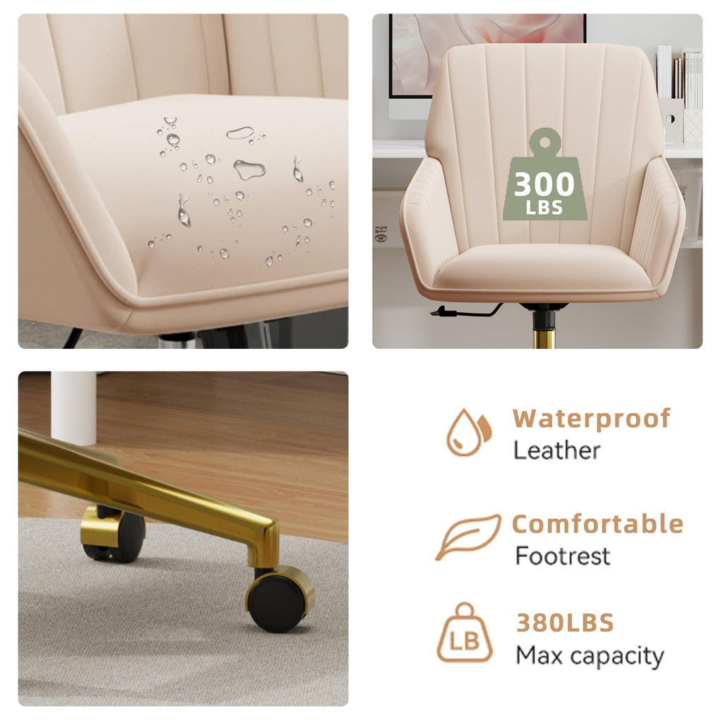 Velvet Modern Cute Chair with Back, Height Adjustable Upholstered Vanity Chair with Swivel Wheels