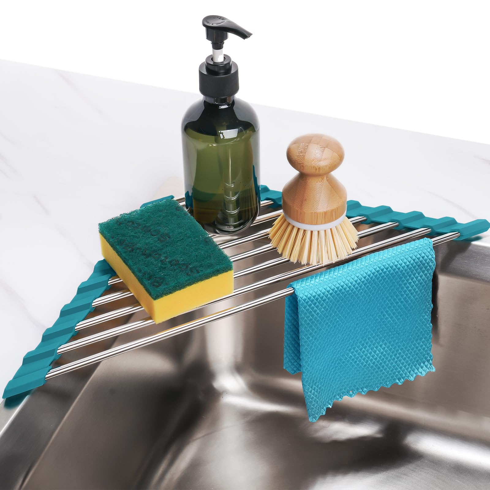 Triangle Foldable Dish Drying Rack, Small Roll-Up - Stainless Steel Over Sink Drainer for Kitchen Sink Corner, Rustproof