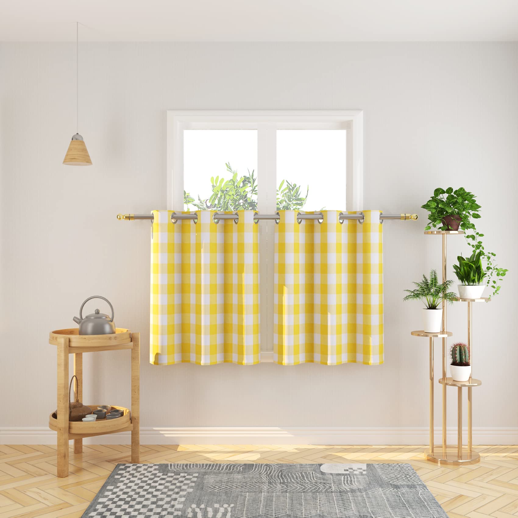Tier Curtains Check Gingham Plaid Window Curtain Panels Bathroom Grommet Top Window Treatment 2 Panels