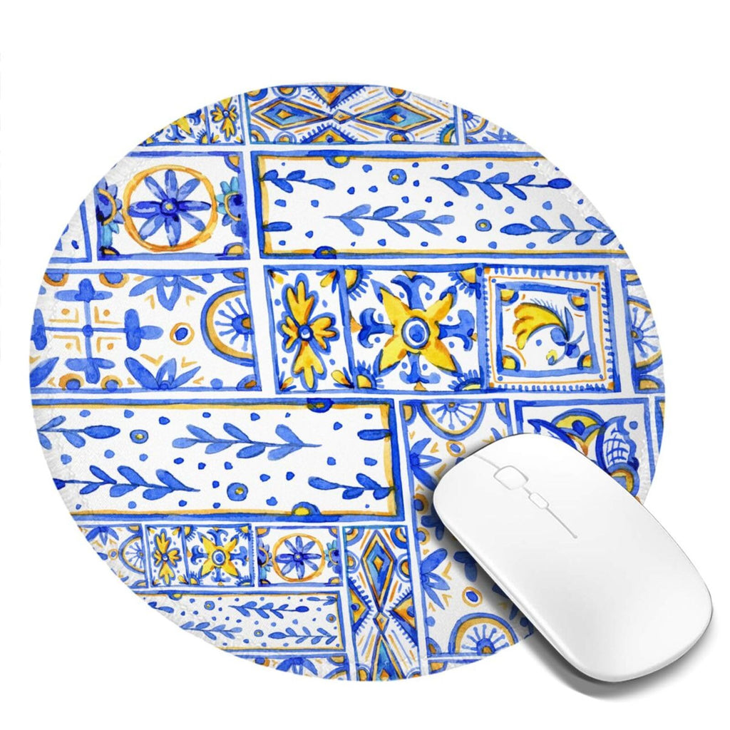 Round Mouse Pad Desk Top - Stitched Edges 8 X 8 Inch