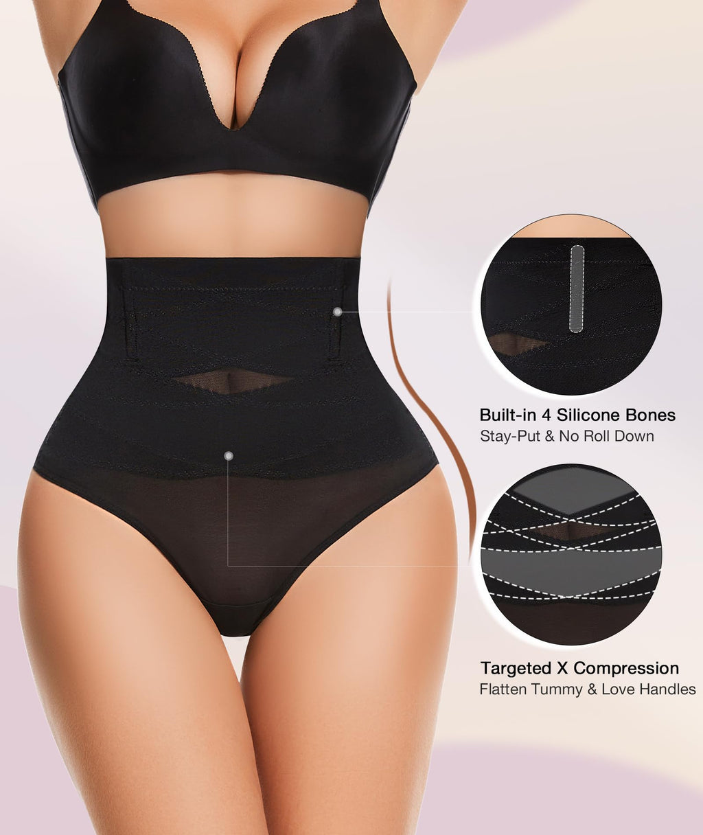 Thong Shapewear Tummy Control Underwear for Women High Waisted Body Shaper Stomach Girdle Panties