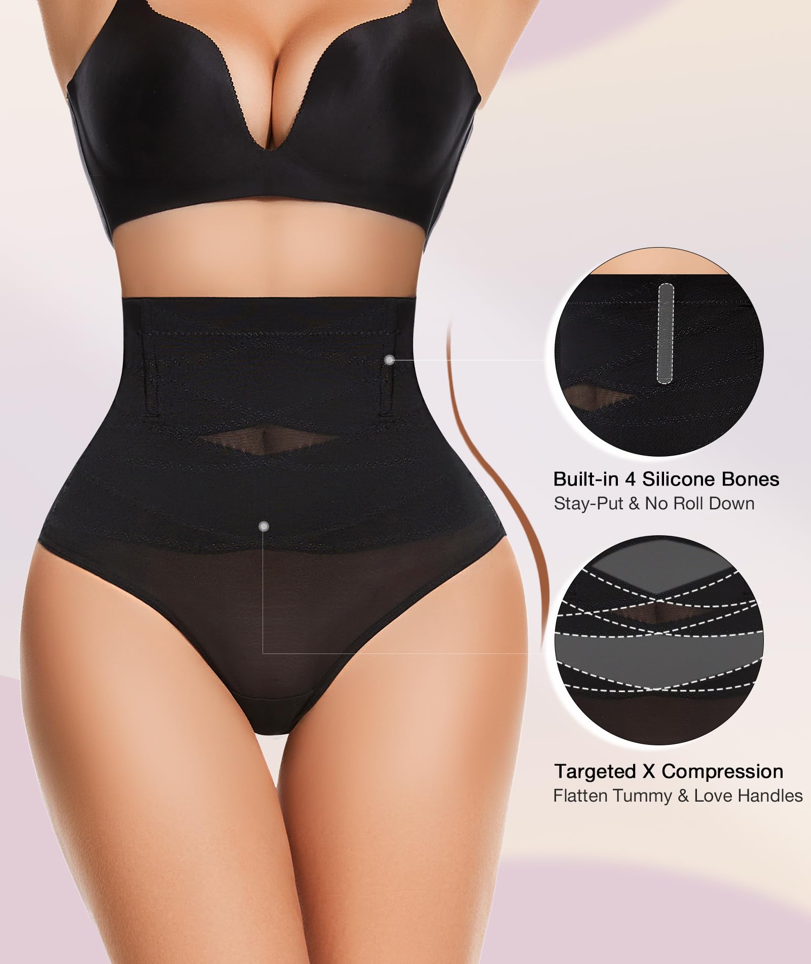 Thong Shapewear Tummy Control Underwear for Women High Waisted Body Shaper Stomach Girdle Panties