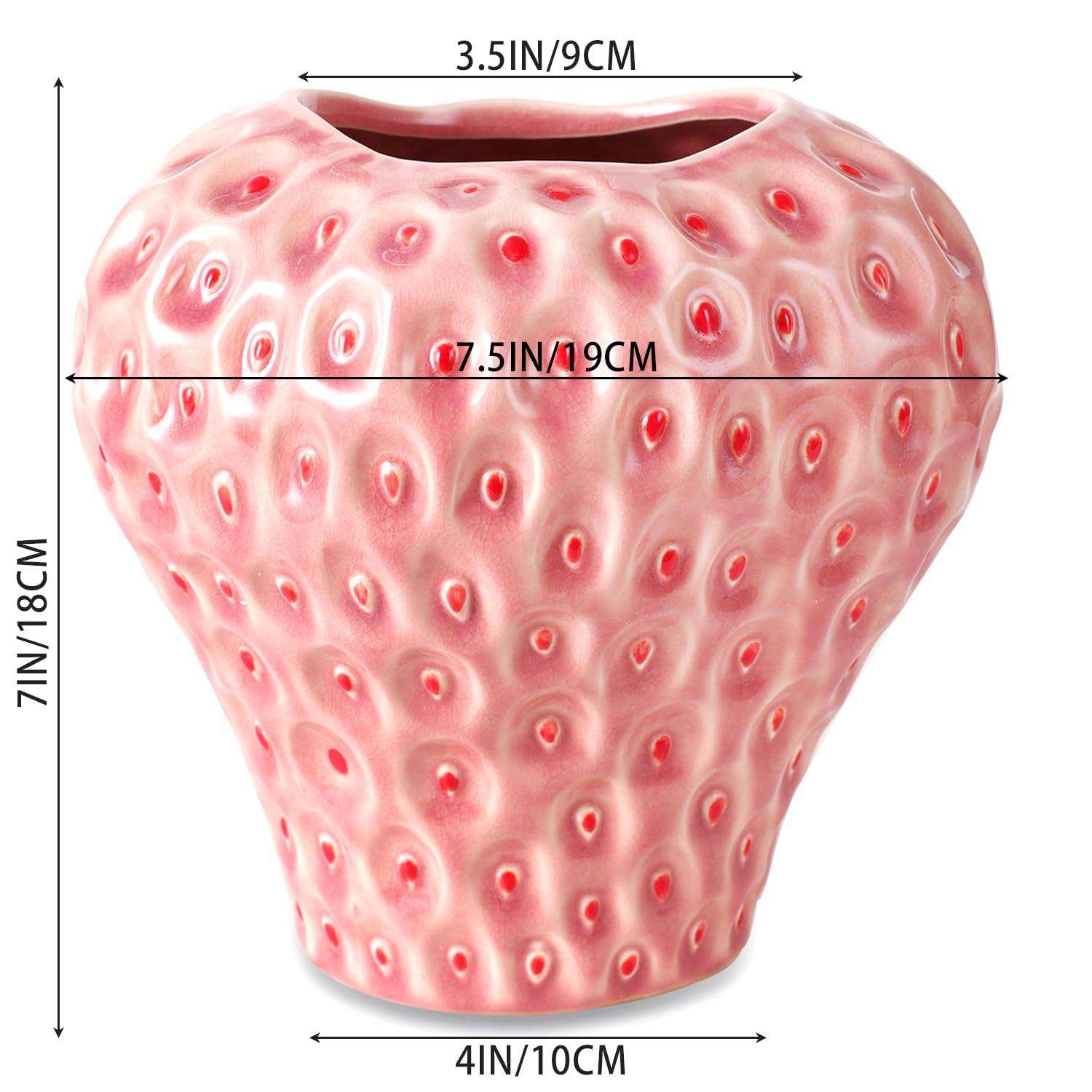 Strawberry Ceramic Flower Vase, Decorative Cute Ornament Vase for Aesthetic Decor Flower Arrangement, Unique for Colorful Modern Vintage Decor Centerpiece, 5inch