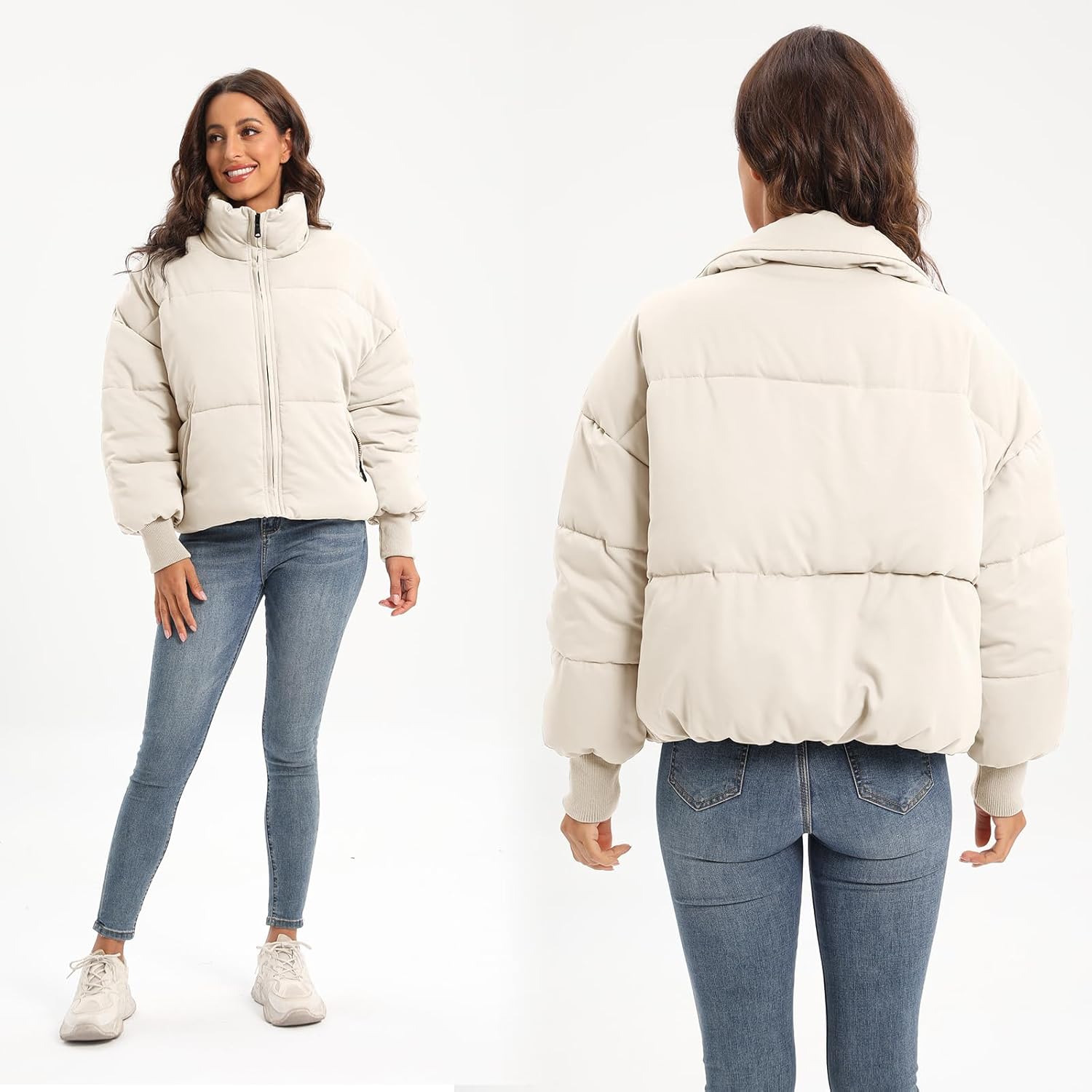 Women's Winter Baggy Zip Puffer jackets Short Down Jacket Coat