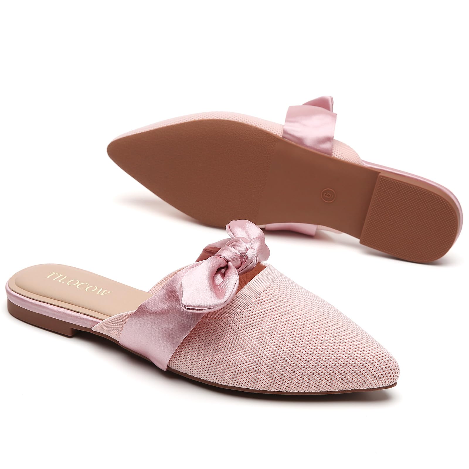 Knotbow Mules for Woman Pointed Toe Flats Bow Mules Slip On Slides Flats Shoes Women Dressy Comfortable
