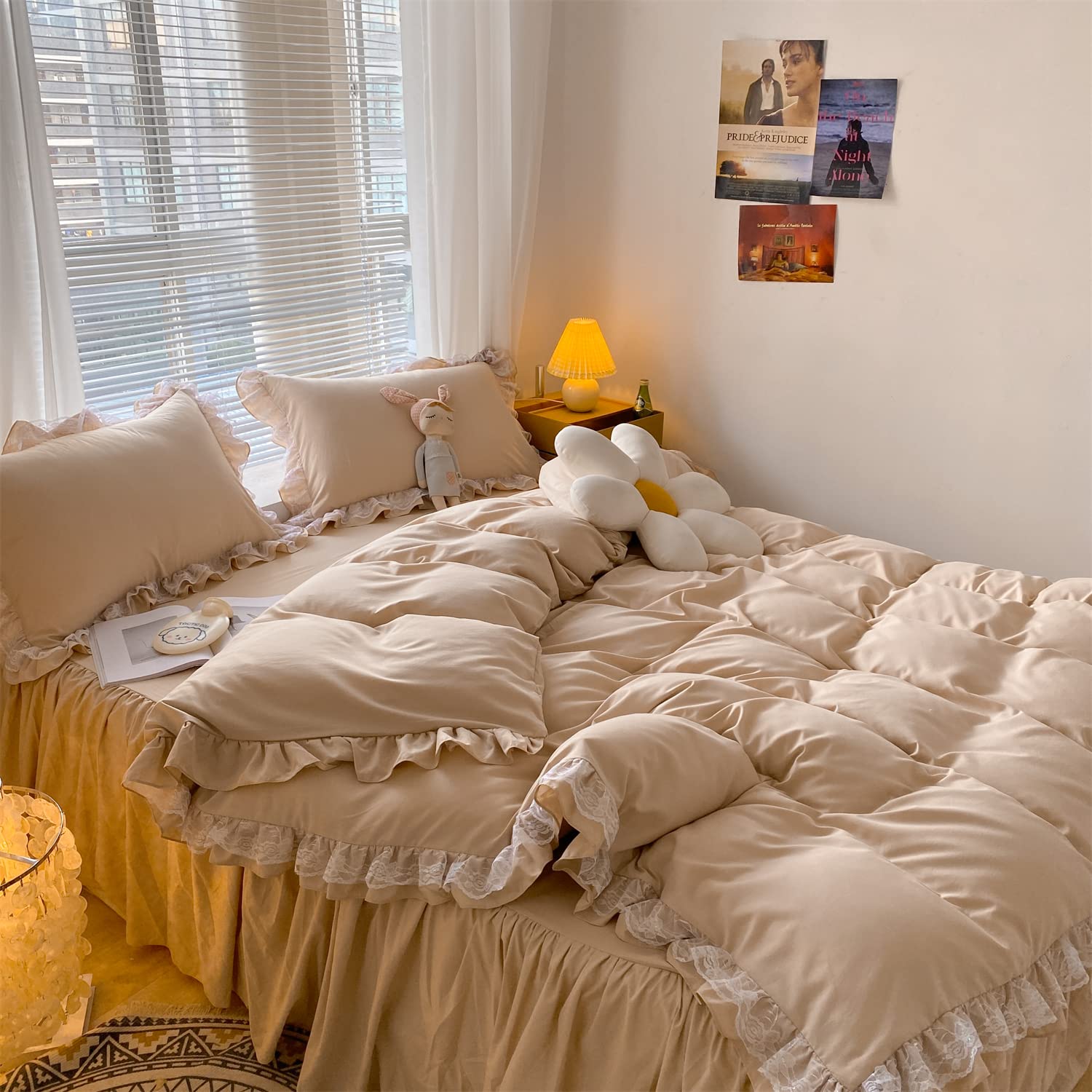 Chic Ruffle Lace Polyester Duvet Cover Set - Bedding-2 Piece Twin Duvet Cover with Zipper Closure - Ultra Soft and Light Weight