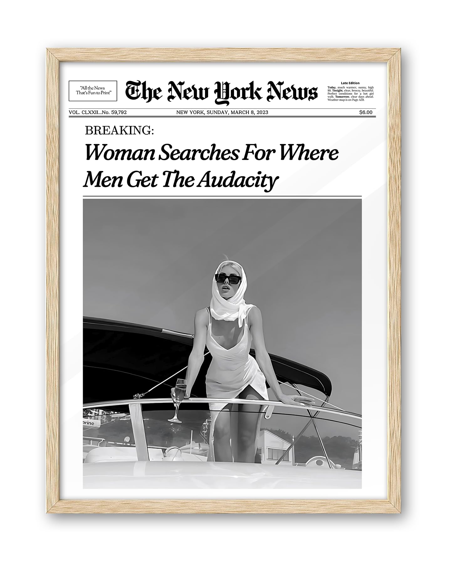 Trendy Retro Newspaper Headline Framed Wall Art, Poster Vintage Canvas Print