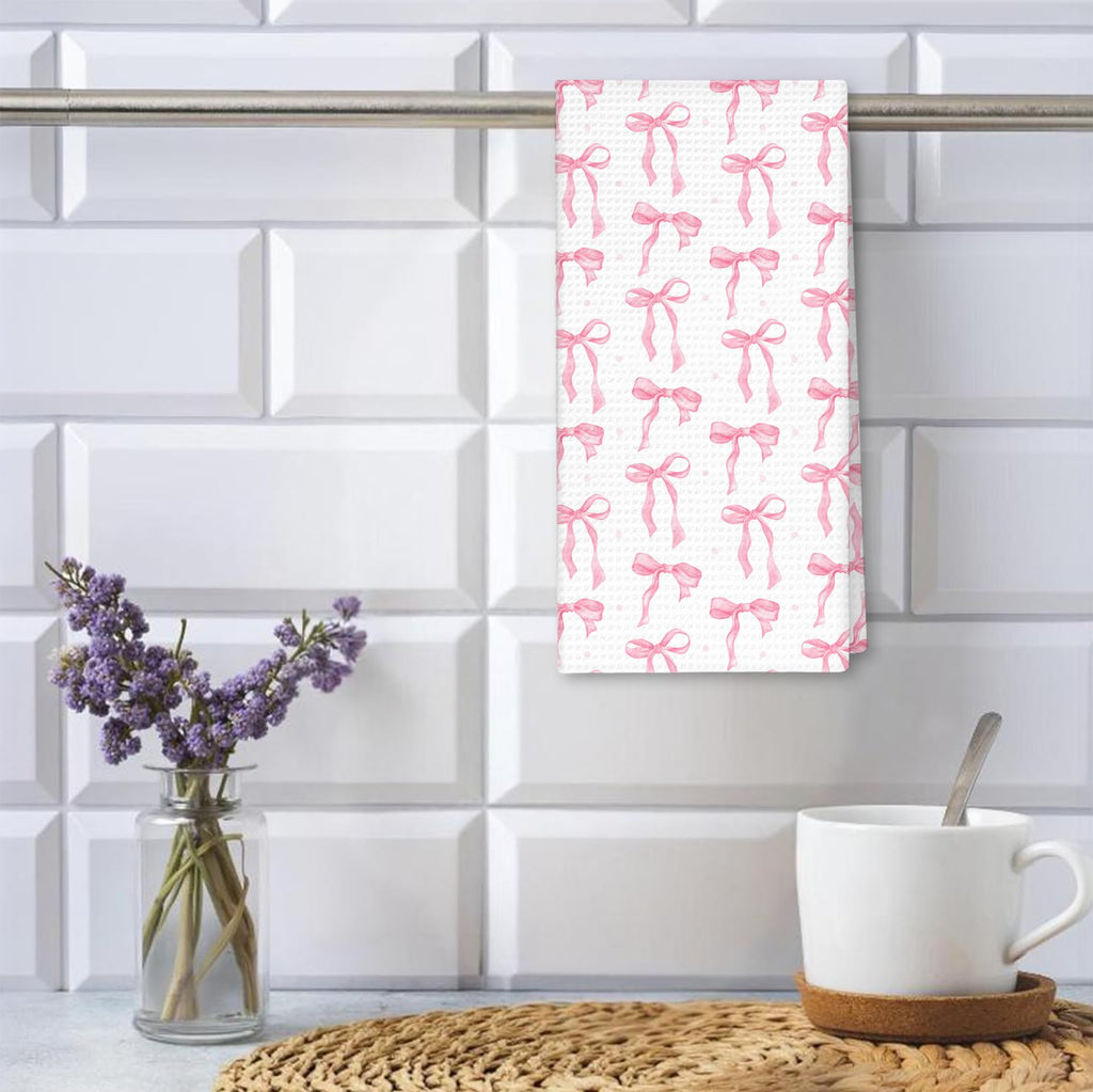 Girly Pink Bow Coquette Preppy Towel, 16x24 Inch