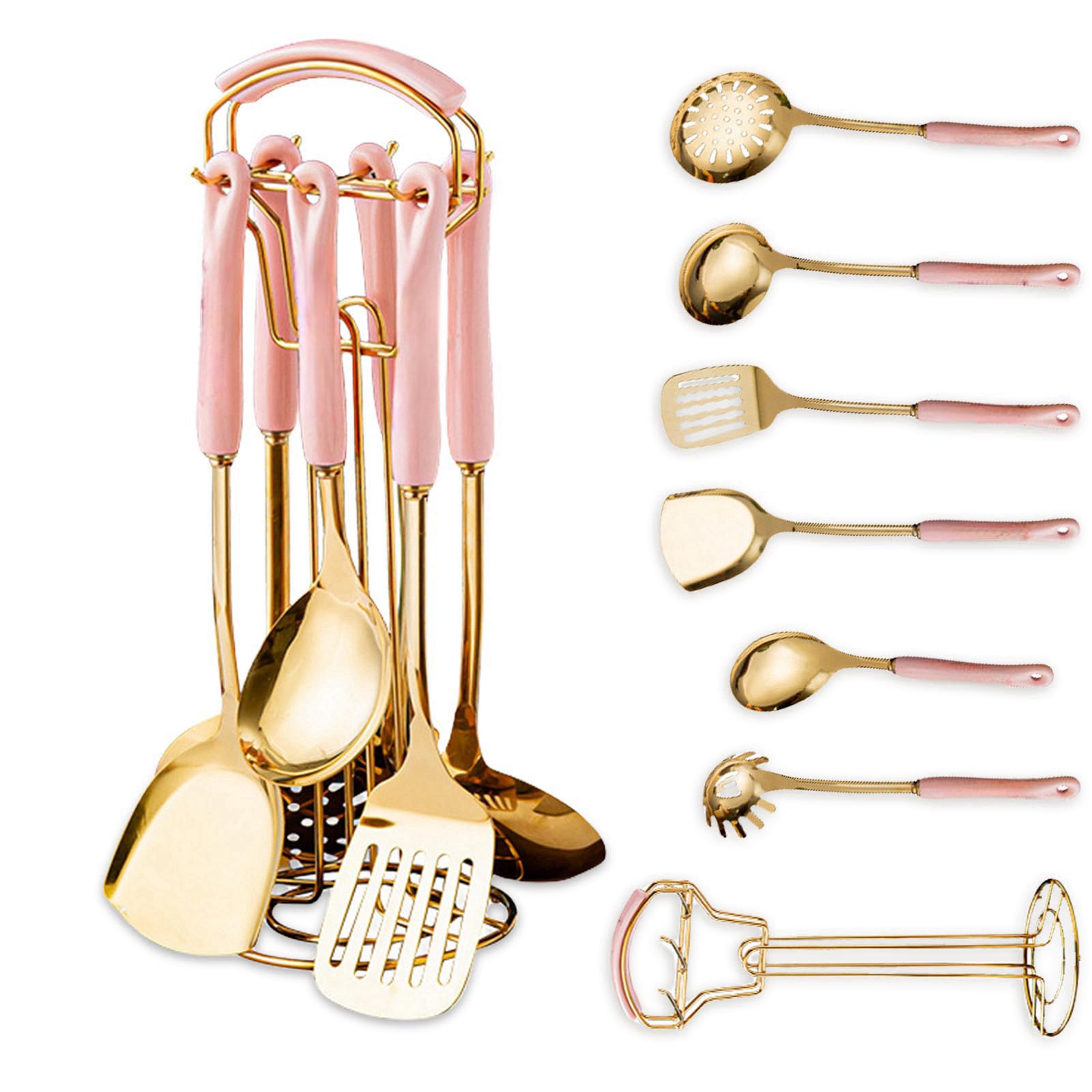 Gold Kitchen Utensils, 7pieces Gold Cooking Utensils Set, Kitchen Tools Set With Utensil Holder, Gold Kitchen Accessories, Dishwasher Safe, Easy To Clean