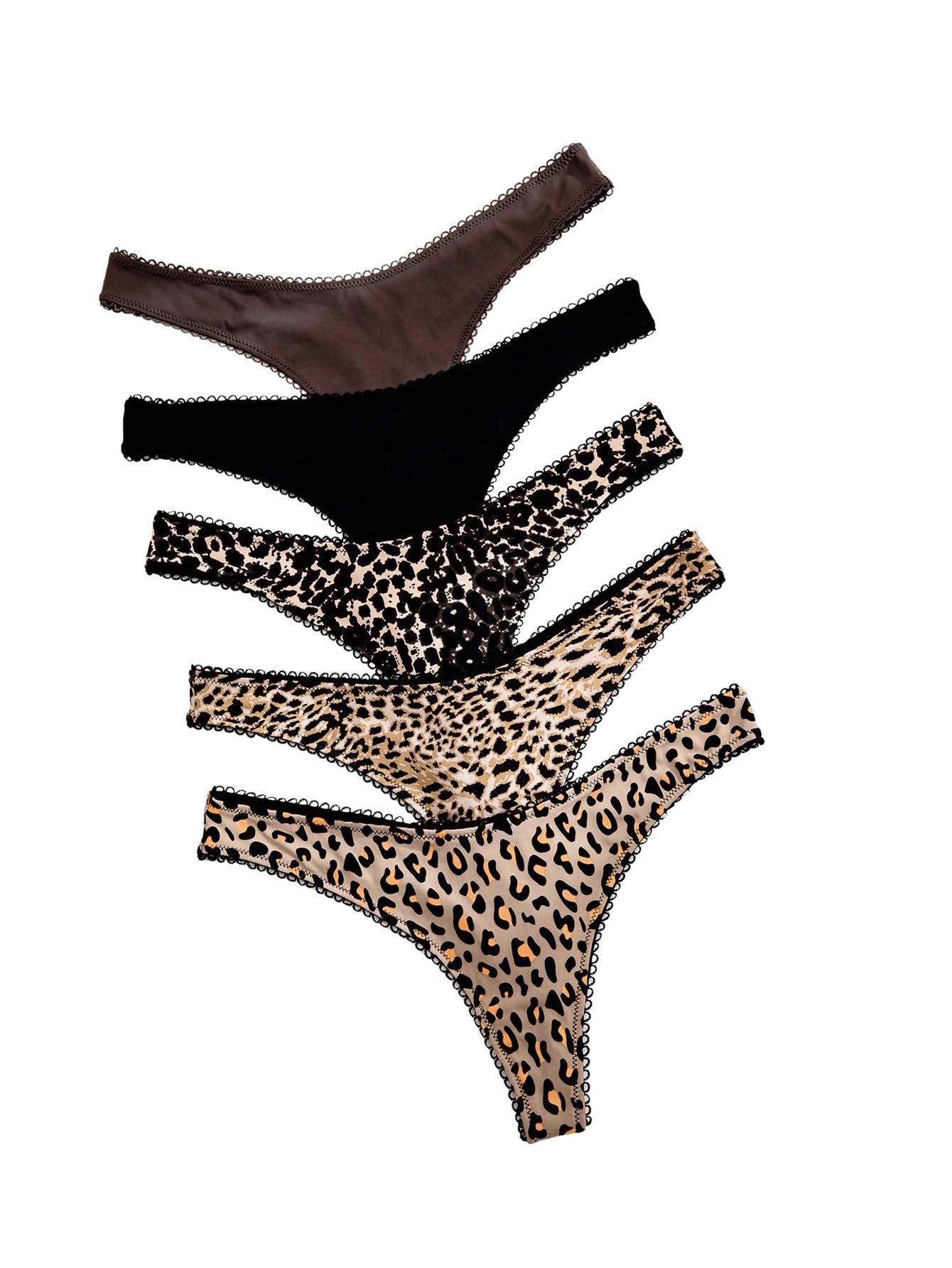 Women's 5 Pack Leopard Print Thongs Low Rise Panties Underwear Sets