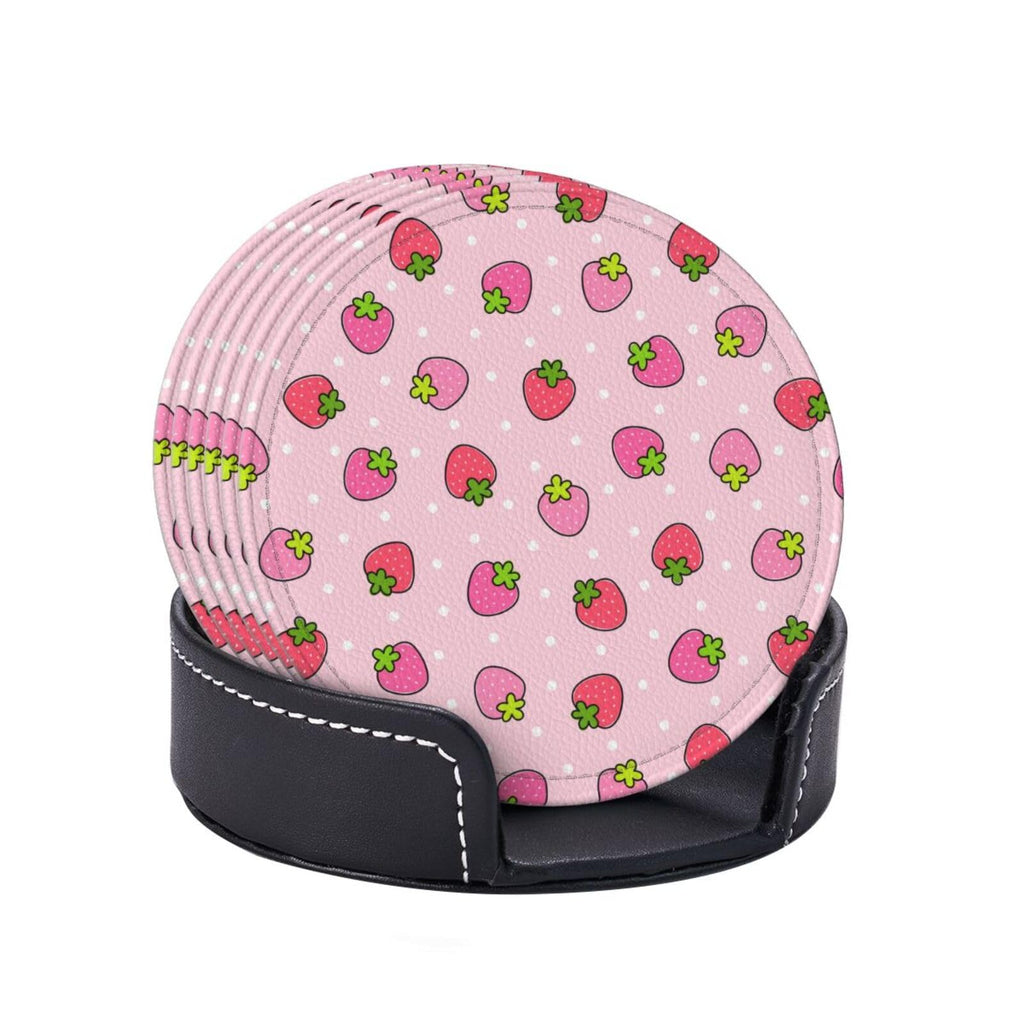 Coasters for Drinks Round Leather Coaster with Holder Set of 6 for Tabletop Protection