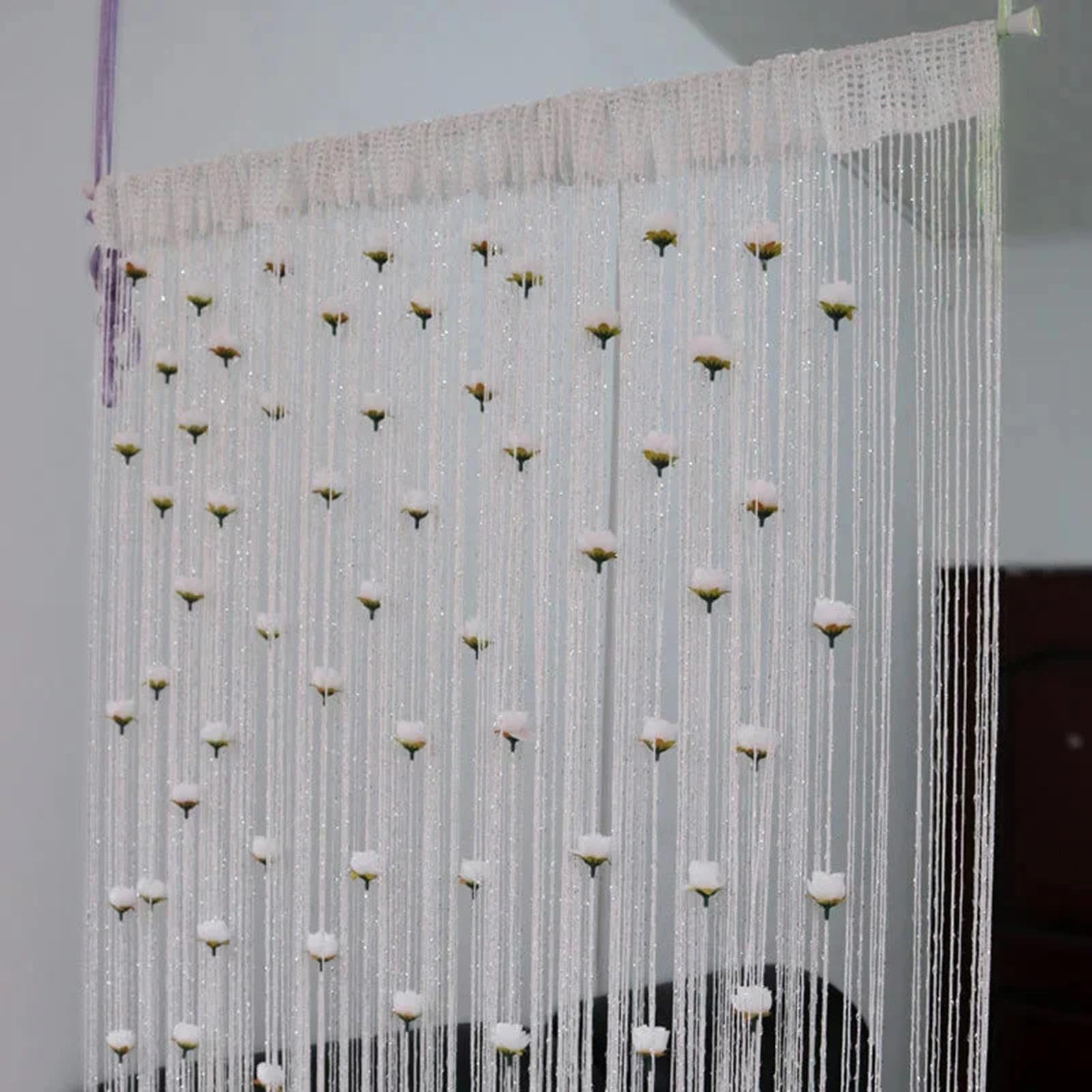 New Beaded String Curtain with Roses - 100 x 200cm Fly Screens for Doors, Tassel Fringe